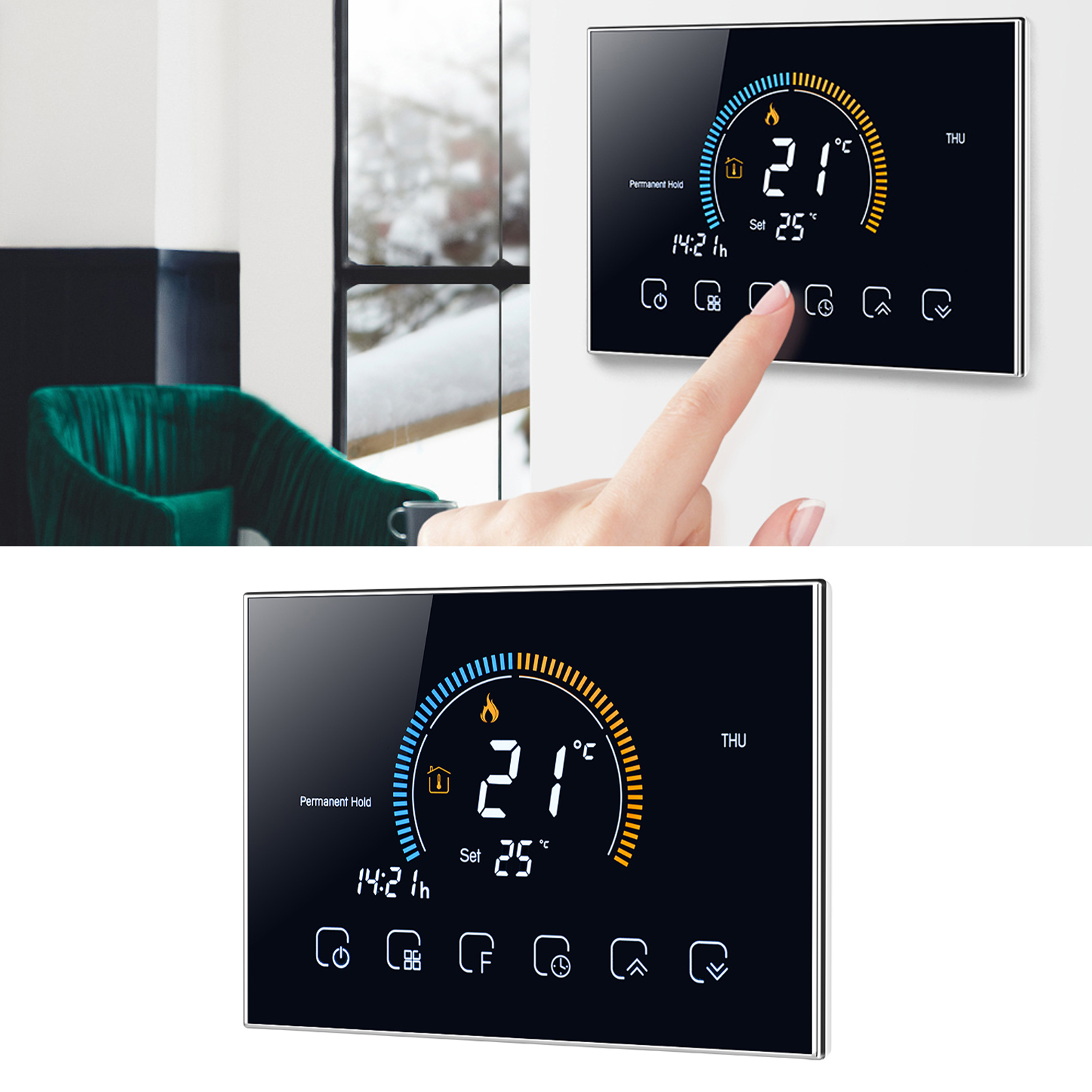 Intelligenter Heimthermostat Mit Hintergrundbeleuchtetem Lcd-temperaturregler Für Wasser Und Gas Ac95-240v (bht8000gcblack)
