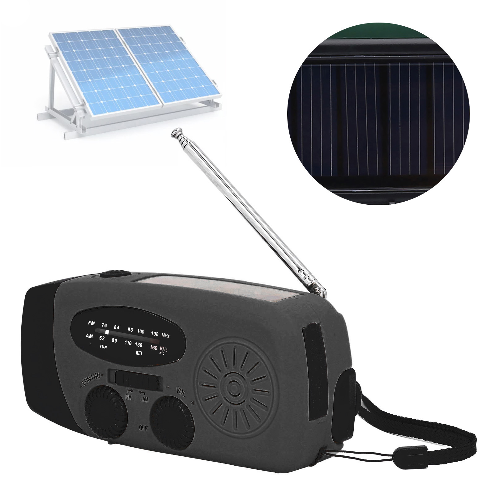 Handkurbel-solarradio, Multifunktionales Solarradio, Handkurbel-taschenlampe Zur Katastrophenvorsorge, Schwarzer Japanischer Stil