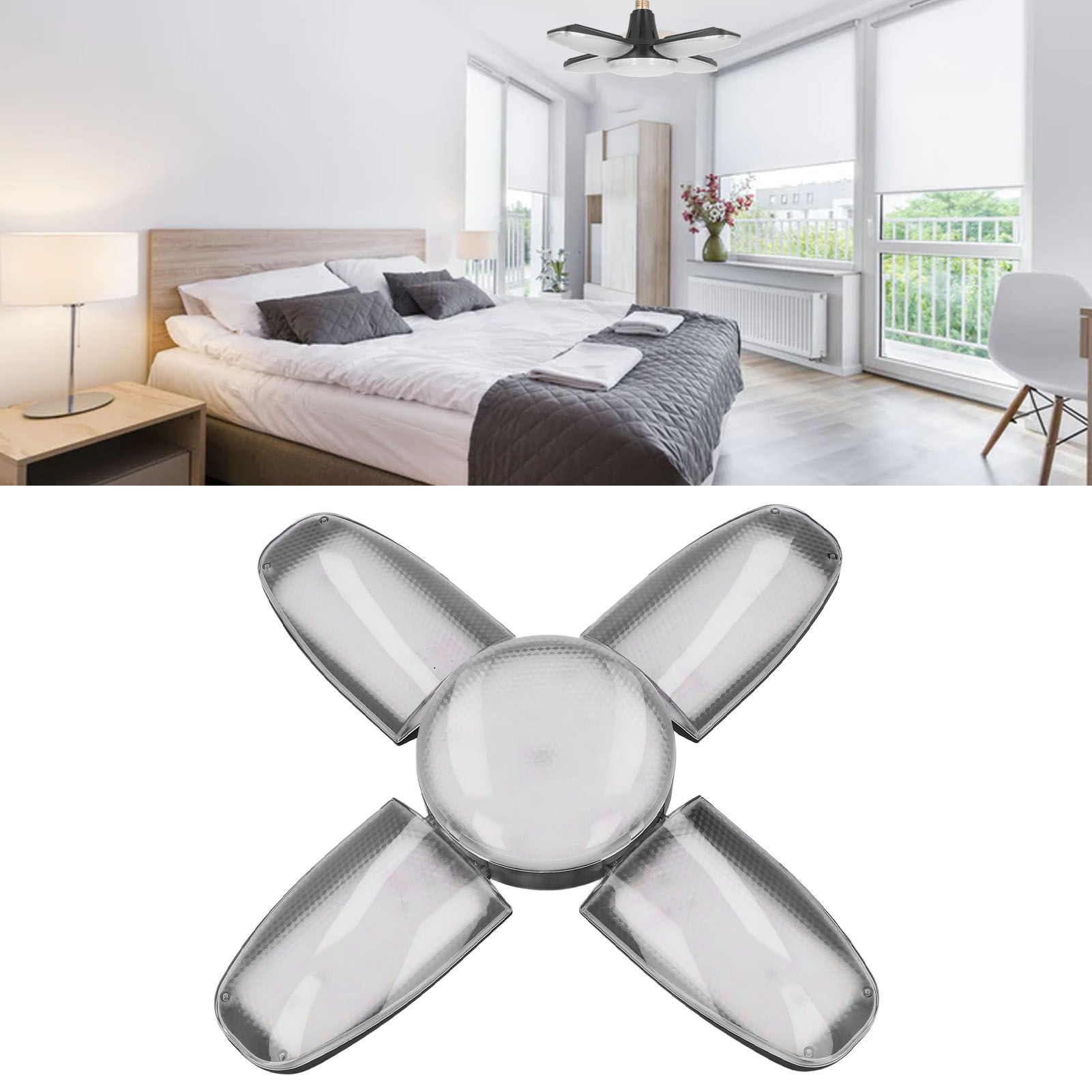E27/e26 Led-garagenleuchte Aus Aluminiumdruckguss, Faltbar, Mit Vier Schirmen, 13.600 Lm, 120 W, Ultrahell Und Energieeffizient.