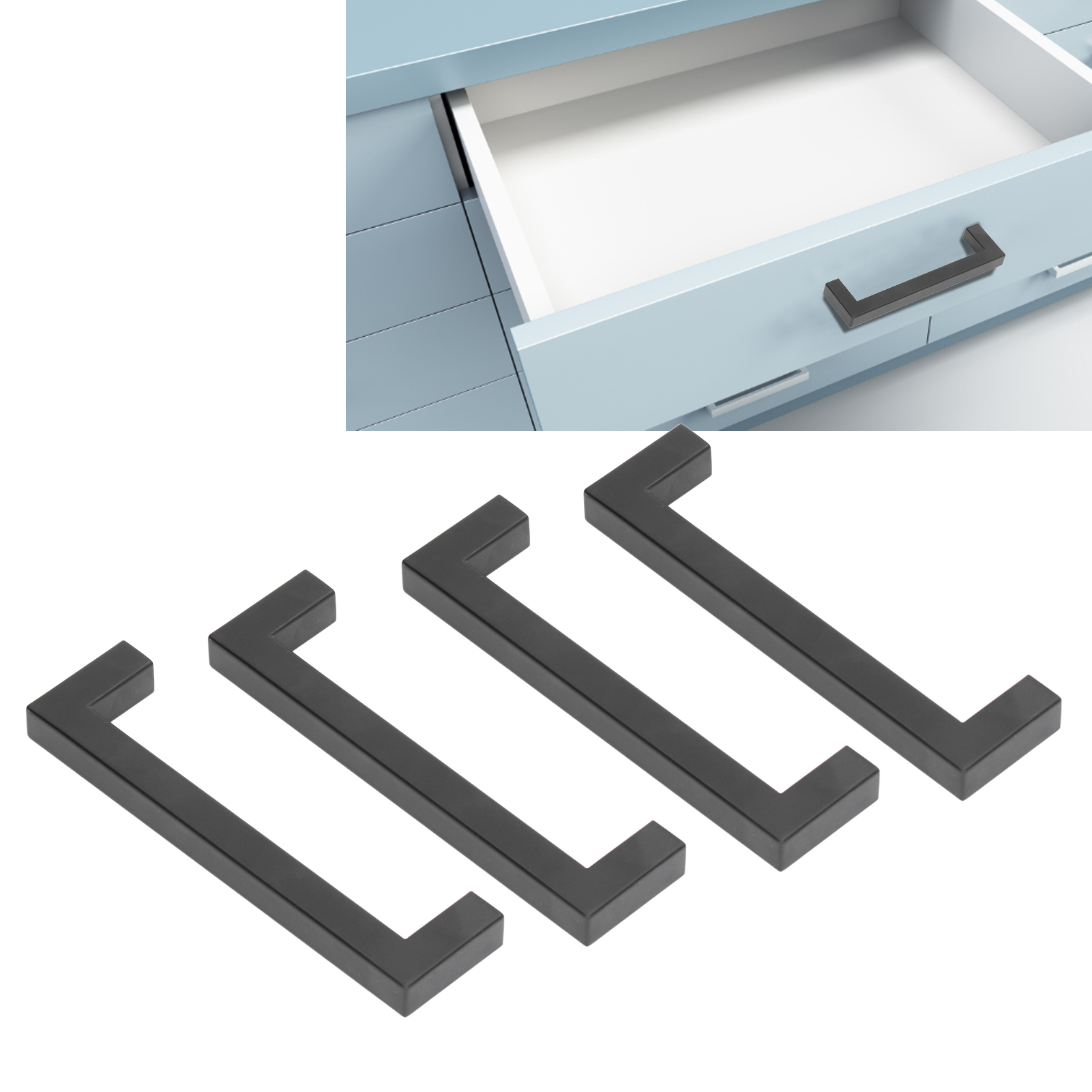 4 Sets Edelstahlgriffe, Schwarze Quadratische Griffe, Schubladengriffe, Kleine Edelstahlgriffe, 12 X 12 X 192 Mm