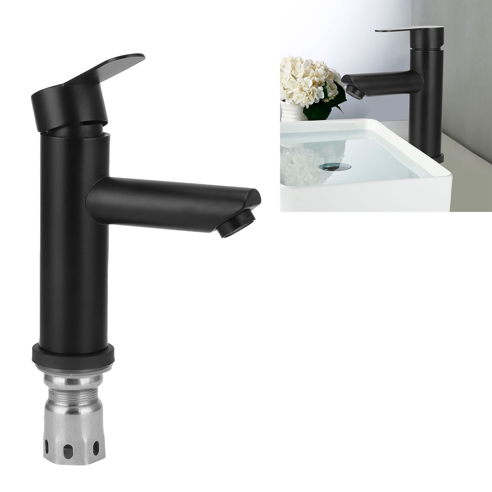Schwarzer Edelstahl-wasserhahn G1/2 Für Warm- Und Kaltwasser, Für Waschbecken Oder Arbeitsplatten Im Badezimmer.