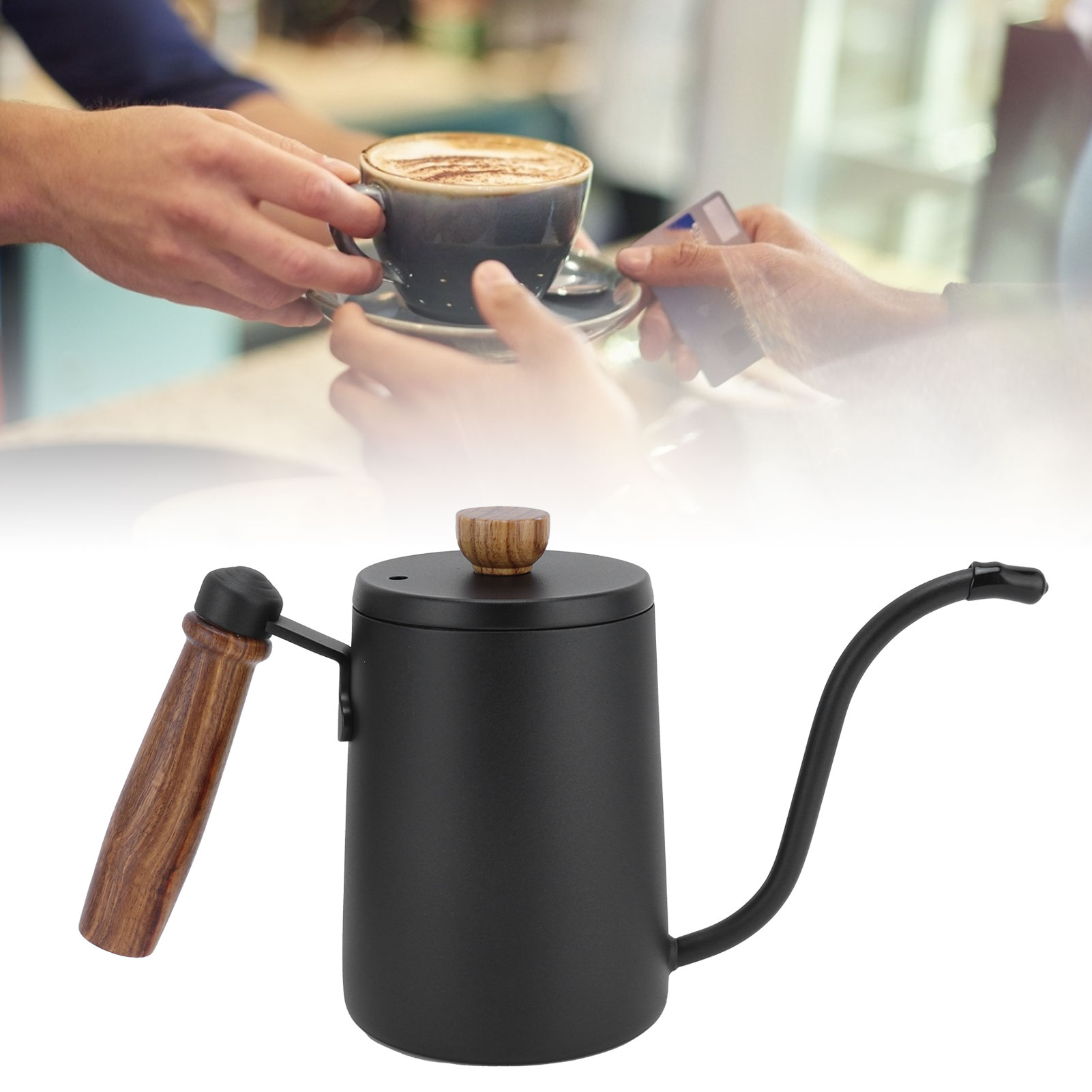 600-ml-filterkaffeemaschine Aus Edelstahl 304 Mit Holzgriff, Schwarz