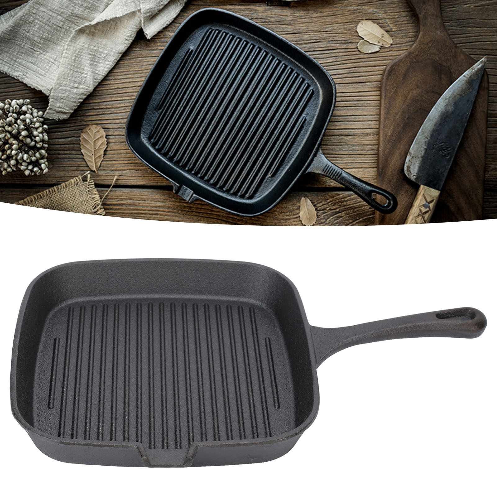 Steakpfanne Aus Gusseisen, 22 Cm Boden, Ein Griff.