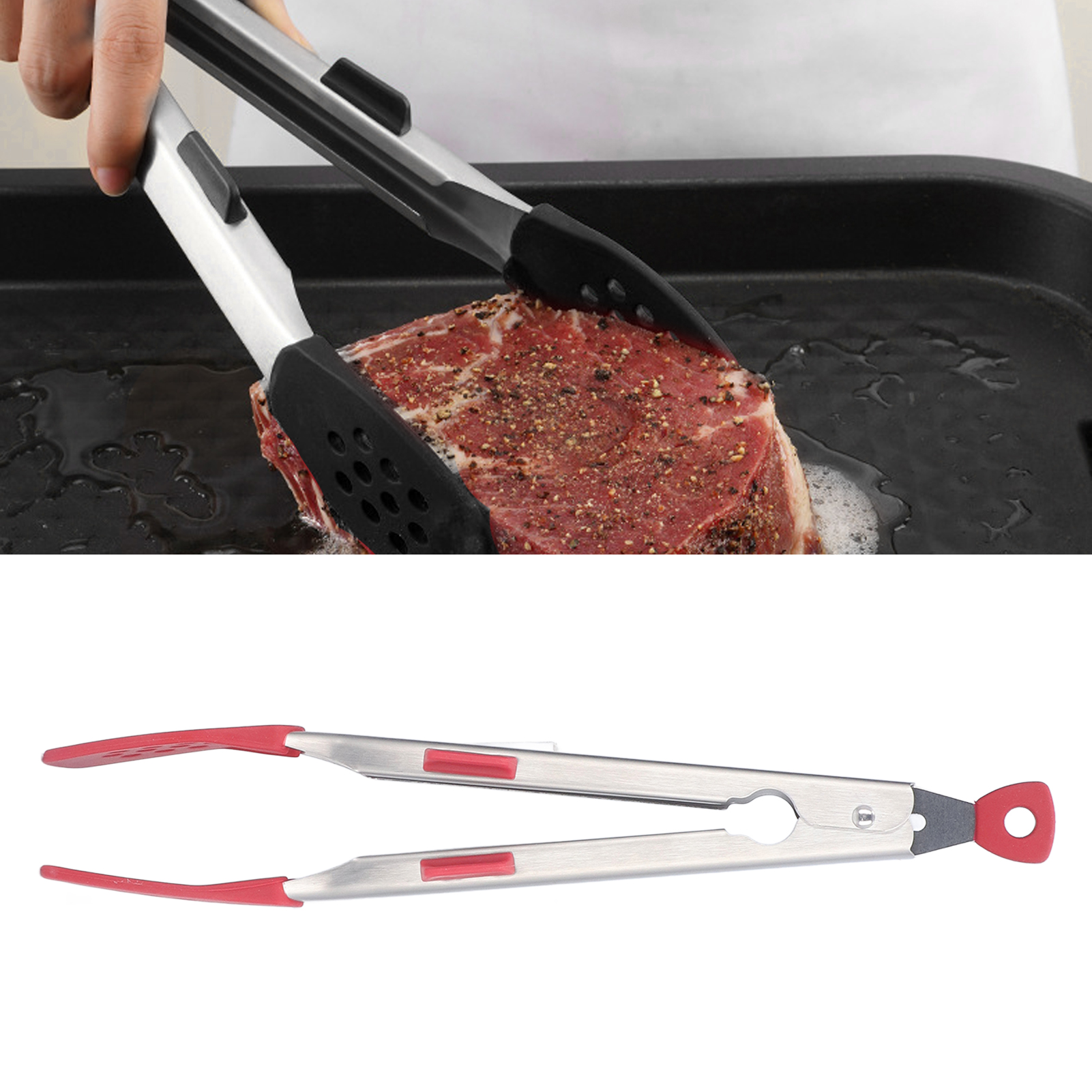 Koreanische Grillzange Aus Edelstahl 304, Steakzange, Grillzange, Schwarz