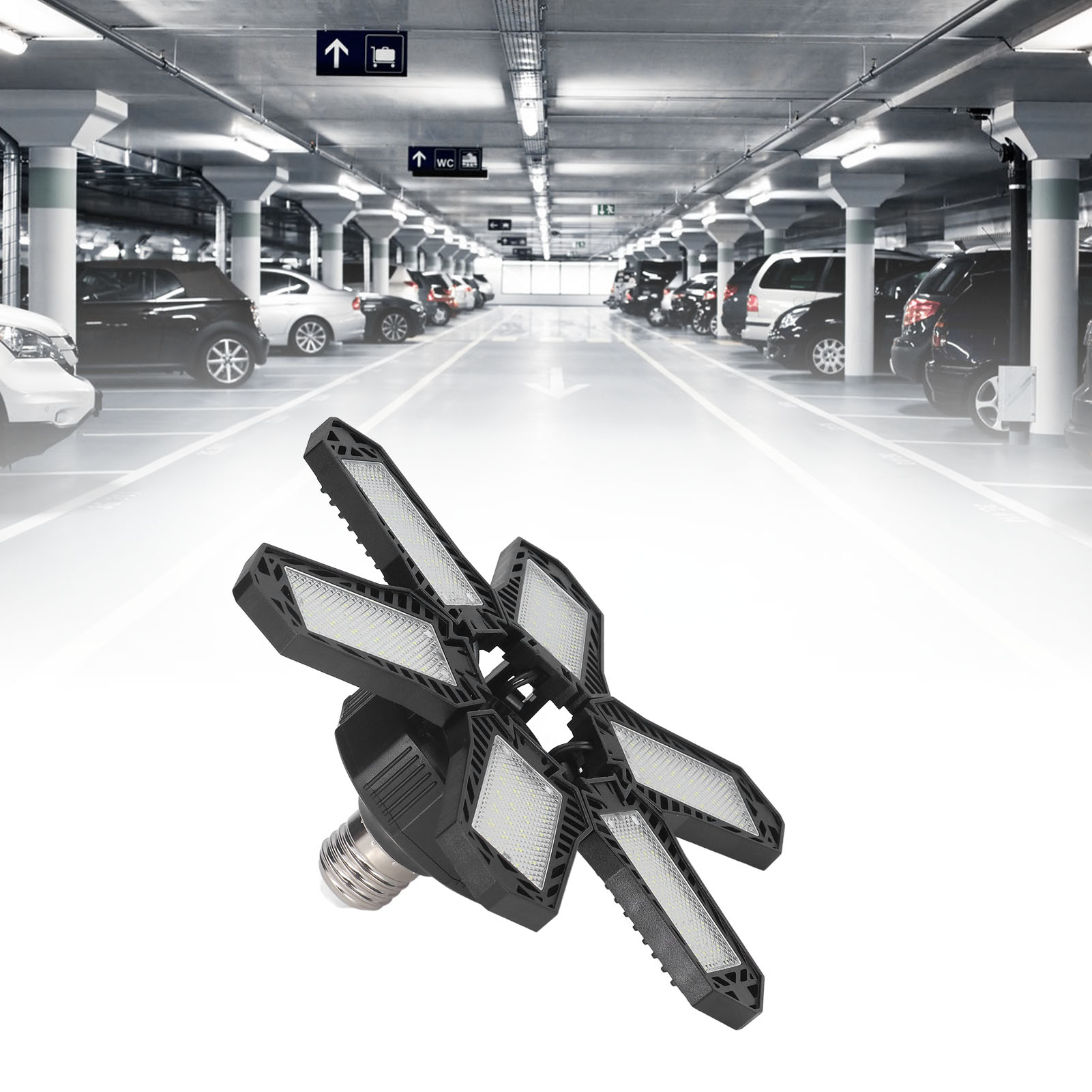 E27/24w Led-garagenleuchte, 1800 Lm, Industrie- Und Bergbaubeleuchtung, 6-flammiges, Faltbares Design, Innenbeleuchtung Für Lagerhallen Und Lagerräume