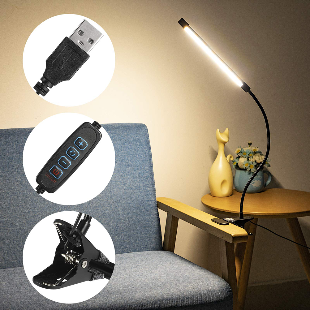 Flexible Schwanenhals-led-leselampe Mit Klemme, Ideal Für Studentenwohnheim, Schlafzimmer, Nachttisch, Zum Augenschutz, 8 W (schwarz)