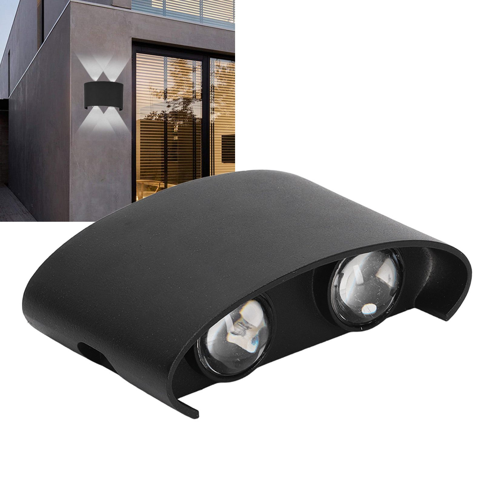 Wasserdichte Led-wandleuchte, Modernes Design, Für Den Innen- Und Außenbereich, 90–265 V, 4 W, Schwarzes Gehäuse, Warmweißes Licht