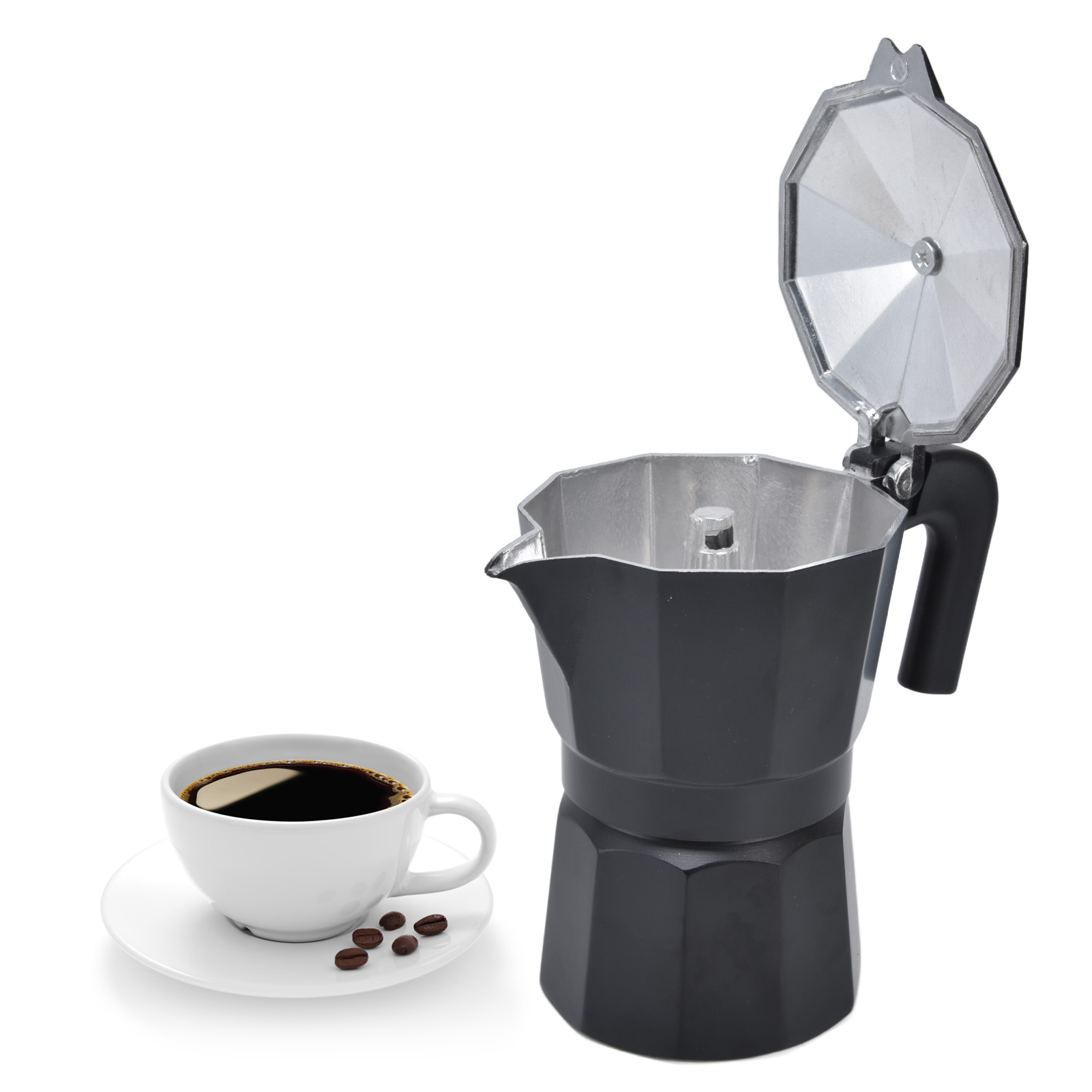 Schwarze, Achteckige Moka-kaffeekanne, 150 Ml Fassungsvermögen, Filterkaffeemaschine Für Den Hausgebrauch.