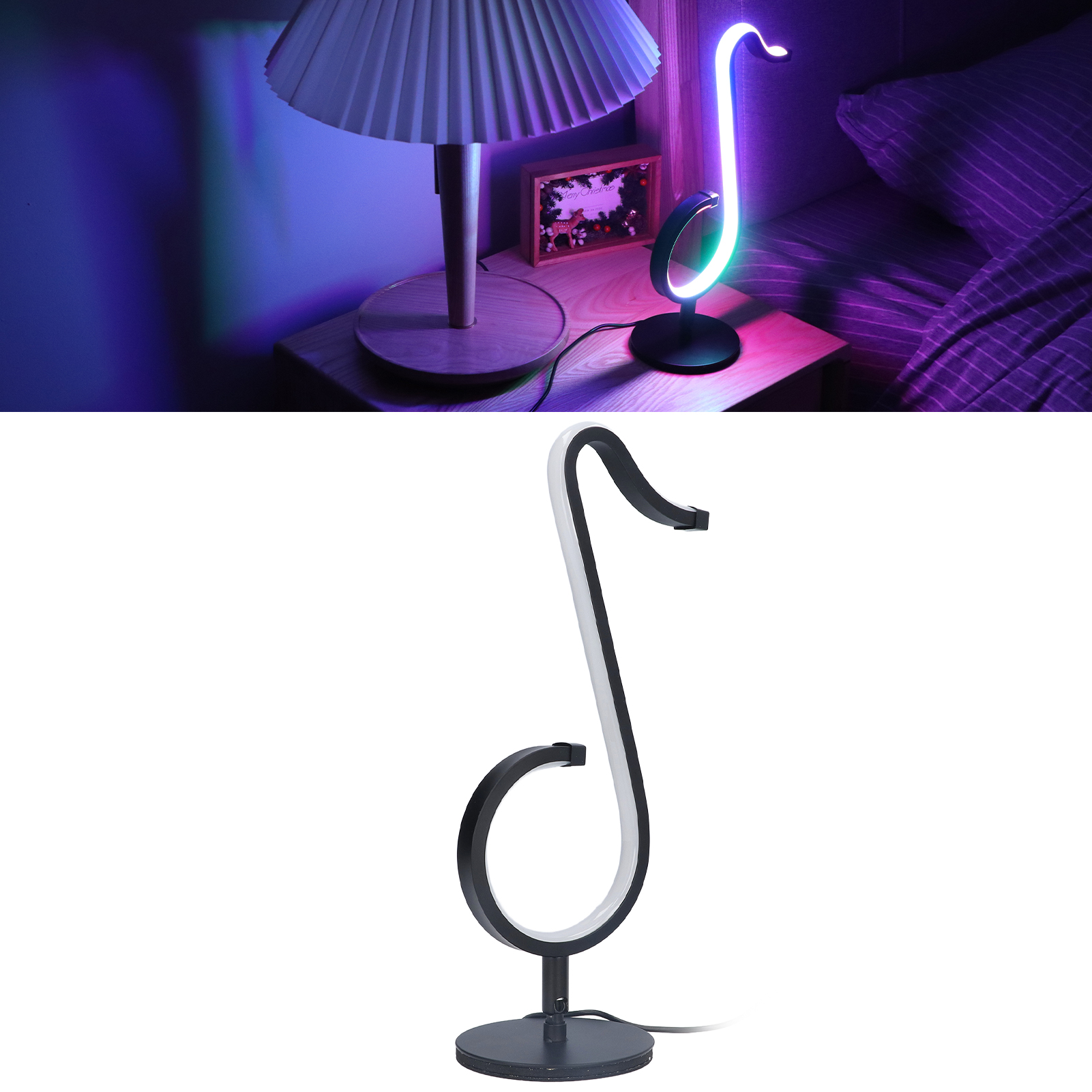 Minimalistische Tischleuchte Mit Rgb-ambientelicht, Steuerbar Per Bluetooth-app Und Ferngesteuert Synchron Mit Musiknoten. Minimalistische Musikalische Nachttischlampe.