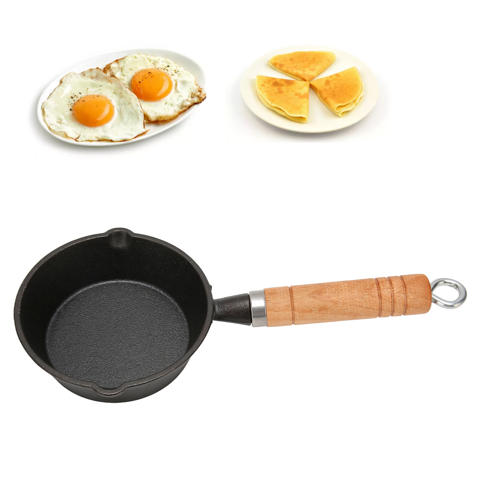 Gusseiserne Bratpfanne Mit Ausgießer, Holzgriff, Fleckenabweisend, Schnell Aufheizend, Leicht Zu Reinigen, 13 X 4 Cm