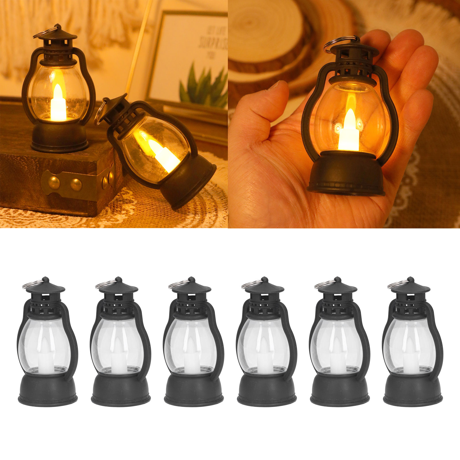 Dekorative Kaminlampe Für Ramadan, Tragbare Elektronische Petroleumlampe, Dekorative Transparente Laterne Für Eid Al-fitr, Dekorative Partylampe, 6er-set, Schwarz