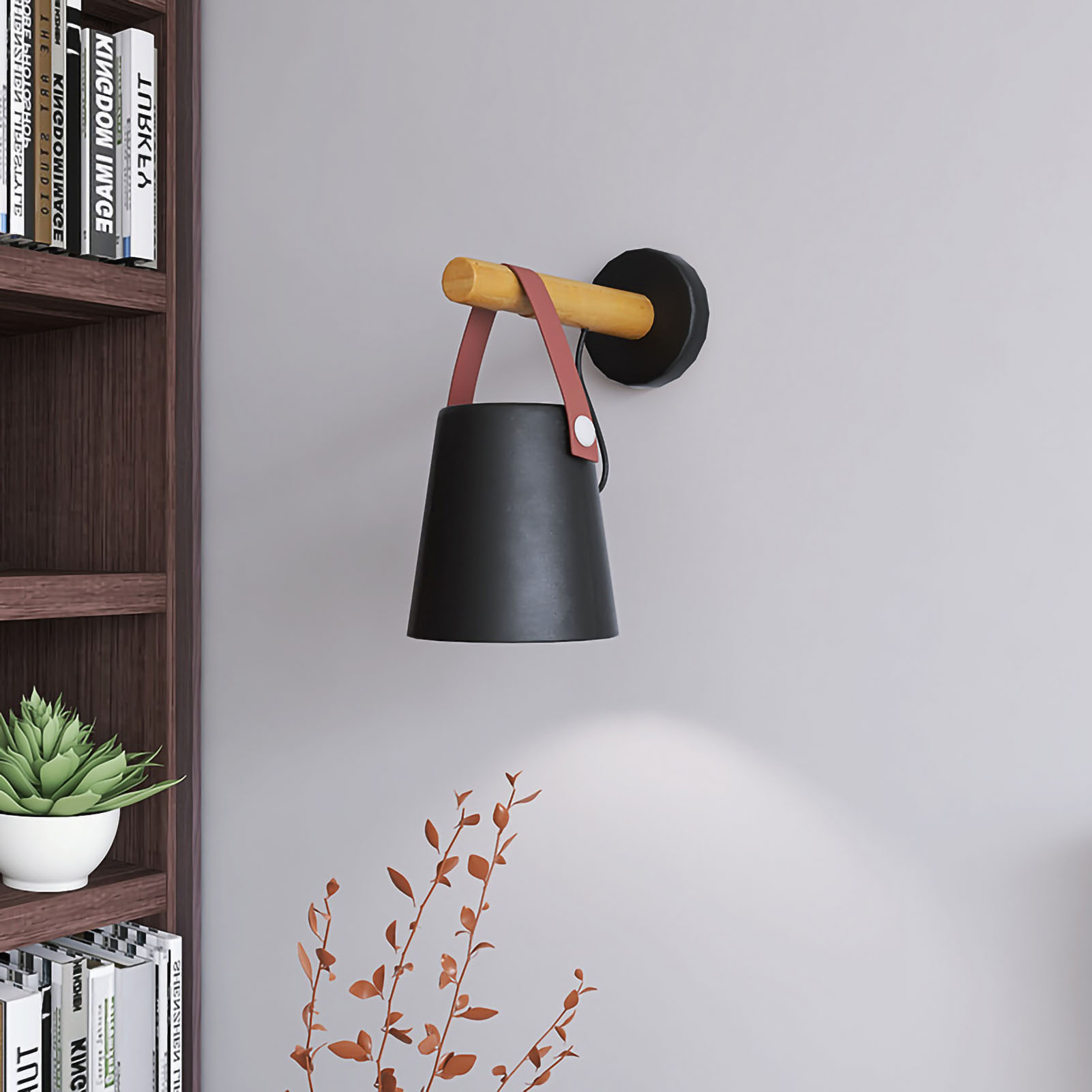 Moderne Minimalistische Wandleuchte Aus Massivholz Fürs Schlafzimmer, Nordische Holzwandleuchte Für Den Flur, Zhongshan-leuchte, Schwarz.
