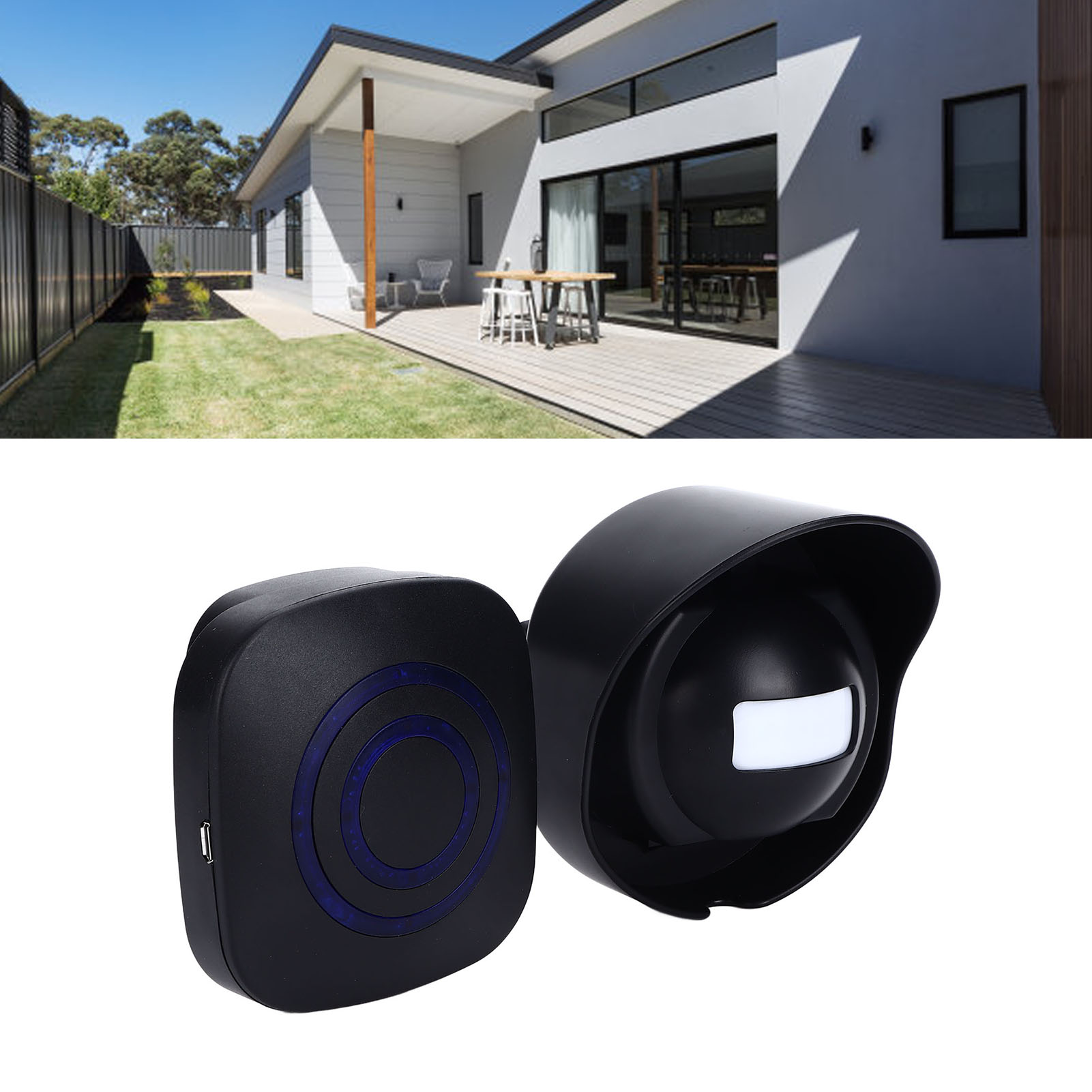 Wasserdichte, Drahtlose Smart-türklingel Mit Sensor, Sicherheitsalarm Für Einfahrt Und Garten (1 Alarm + 1 Sensor, 110-240 V, Europäischer Standard)