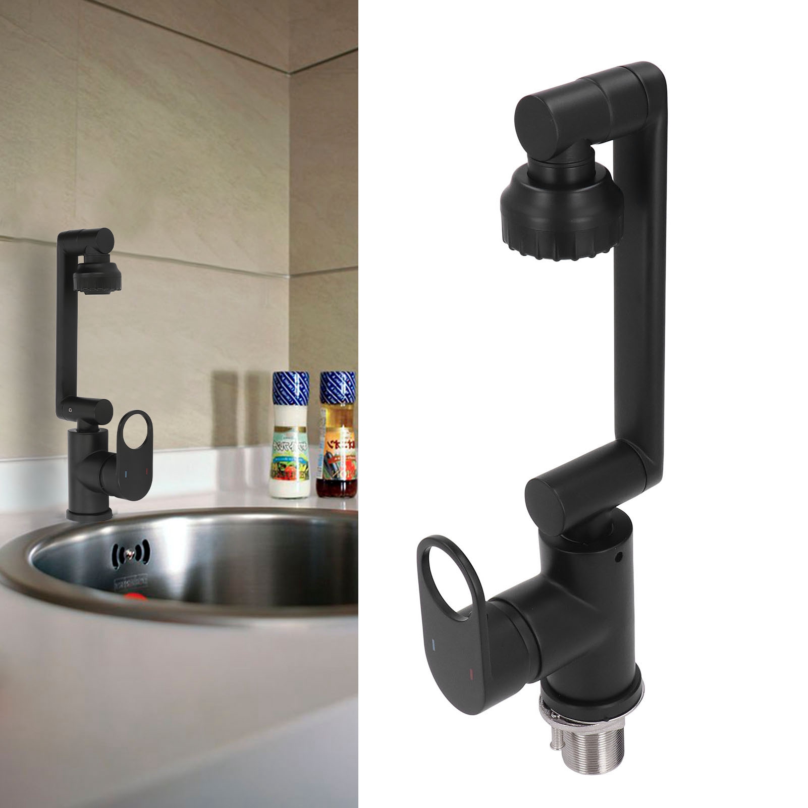 Badarmatur Mit Schwarzer Lackierung, Universell Schwenkbares Waschbecken Für Warm- Und Kaltwasser.