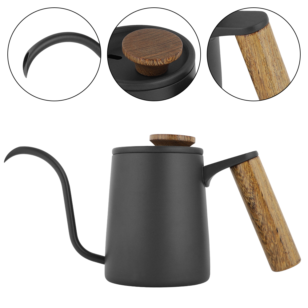 350 Ml Edelstahl-filterkaffeemaschine Mit Griff Und Langem Schwanenhalsauslauf (schwarz)