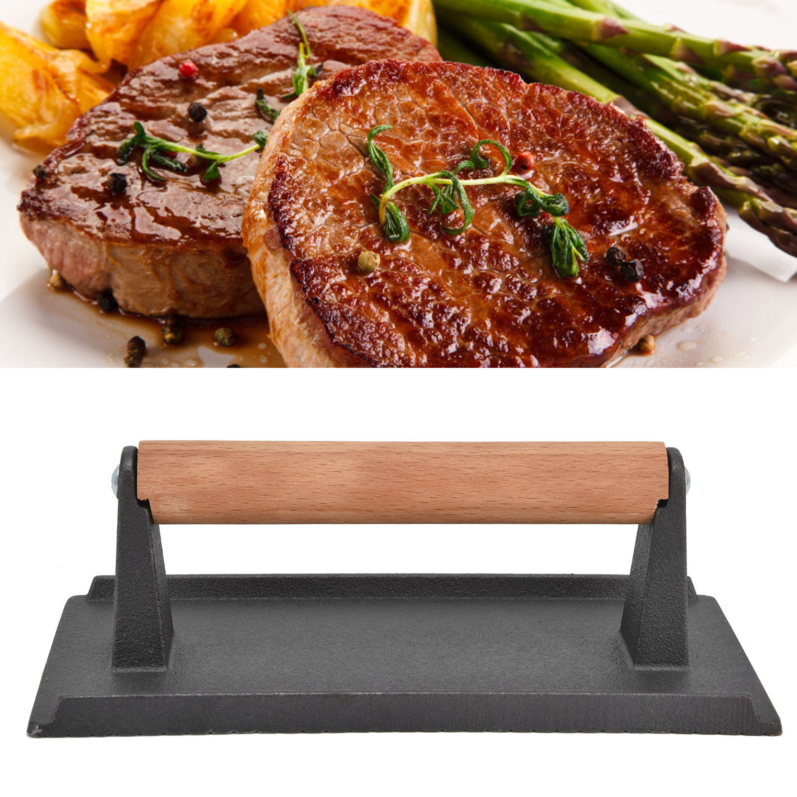 Grillpresse Aus Gusseisen Für Grillgerichte, Hamburgerbrötchen, Fleisch, Für Den Hausgebrauch, Robust, Gleichmäßige Hitzeverteilung, Steak- Und Speckpresse