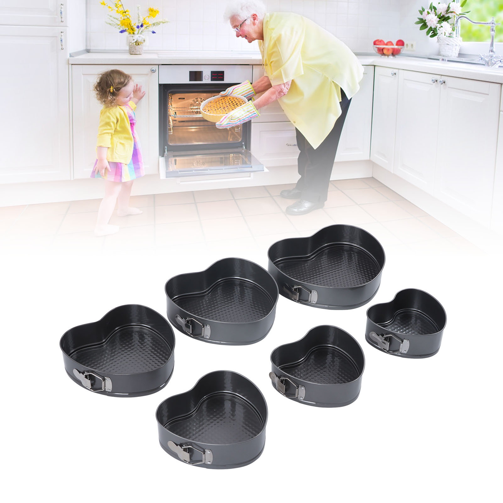 Herzförmige Kuchenformen (6er-set), Backofenformen, Wiederverwendbare Edelstahlformen