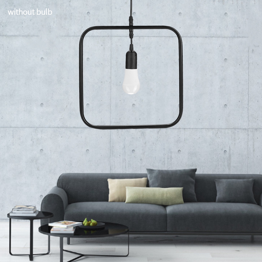 Moderne E27 Led-lampe Für Esszimmer Oder Bar, Geometrische Pendelleuchte, Schwarzer Eisenrahmen, 220 V (quadratisch)