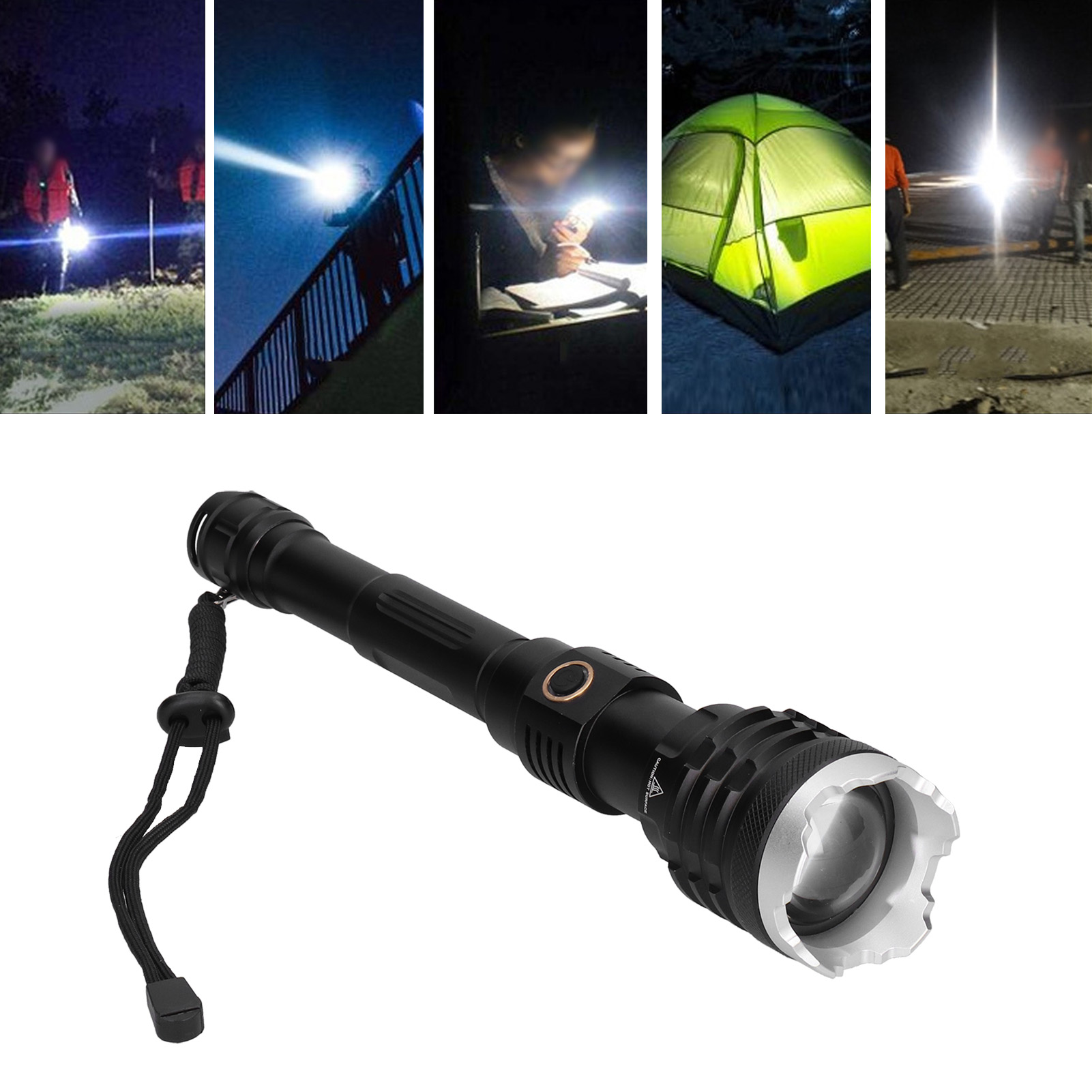 Hochleistungs-led-taschenlampe Mit 5-stufigem Zoom, Notfall-taschenlampe Für Den Außenbereich, Usb-aufladbar