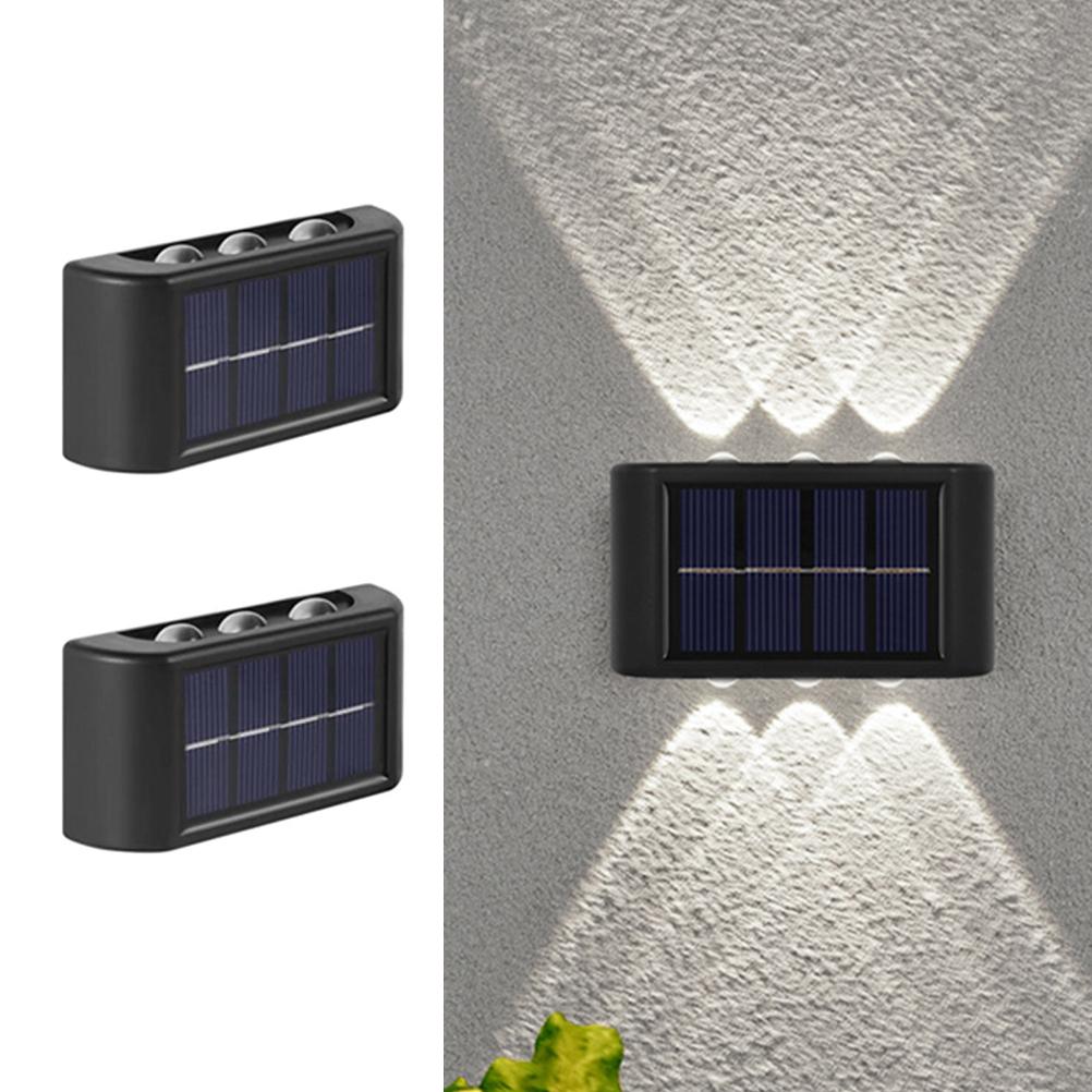Set Aus 2 Solar-außenleuchten Zur Dekoration Von Haus Und Garten, Wandbeleuchtung Und Ambientebeleuchtung 6 Led-wandleuchten Aus Kunststoff, Oben Und Unten.