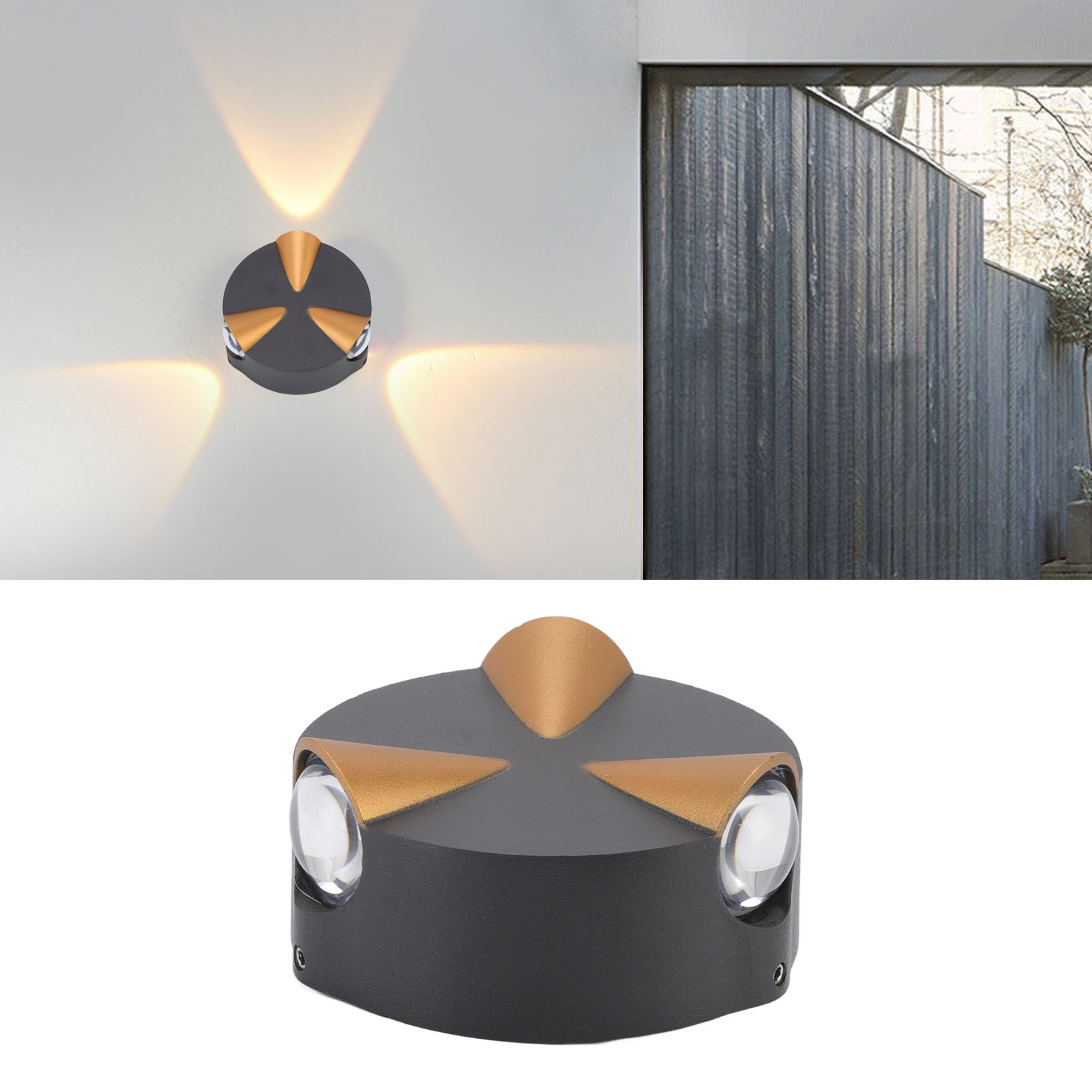 Minimalistische Runde Led-wandleuchte, 3 W, Mit 3 Leds An Drei Seiten, Nachttischlampe, Aus Aluminium, Wasserdicht Für Den Außenbereich, Kreative Dekoration Für Flur/wand/innenhof