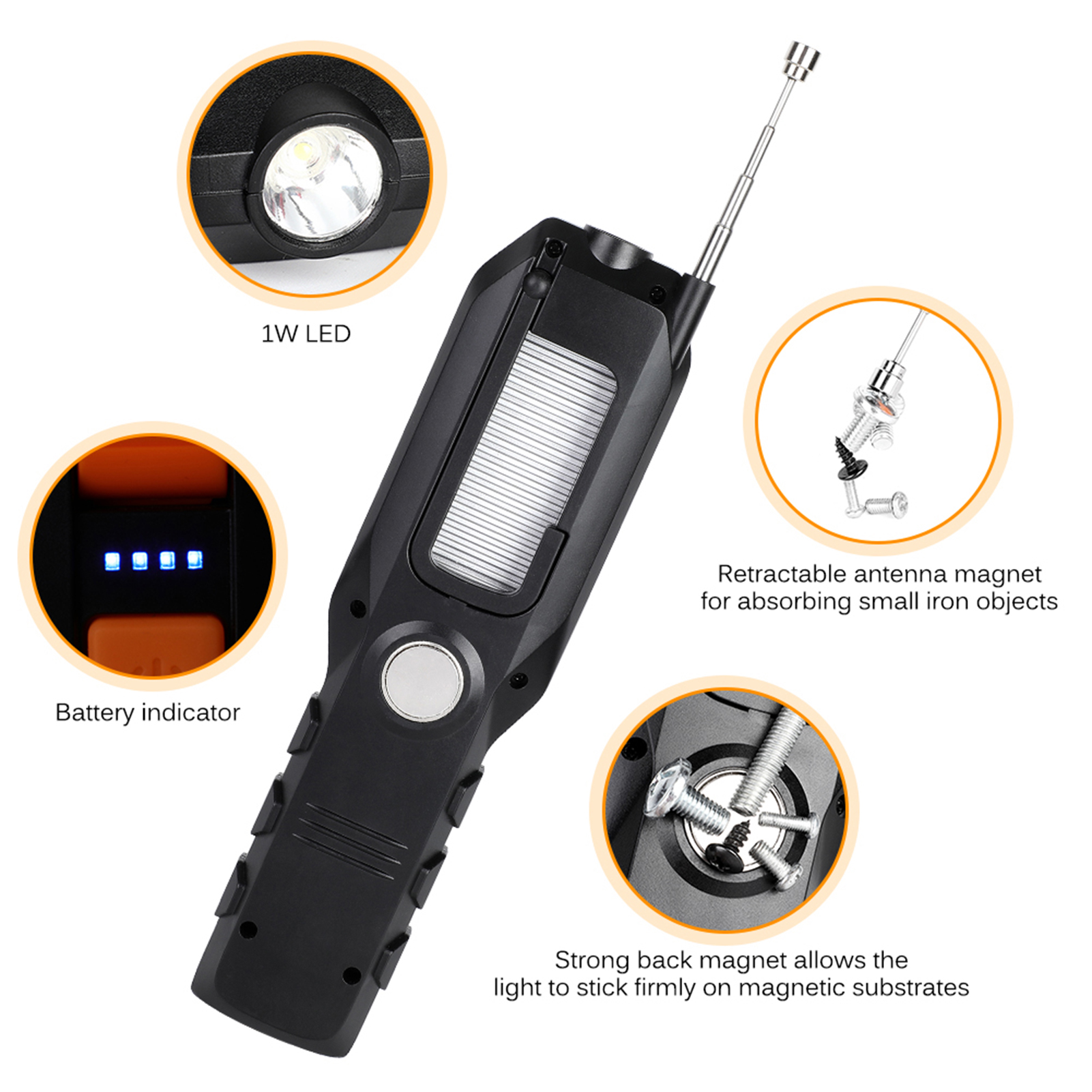 Verstellbare, Per Usb Aufladbare Cob-led-arbeitsleuchte Mit Magnethaken Für Reparaturen