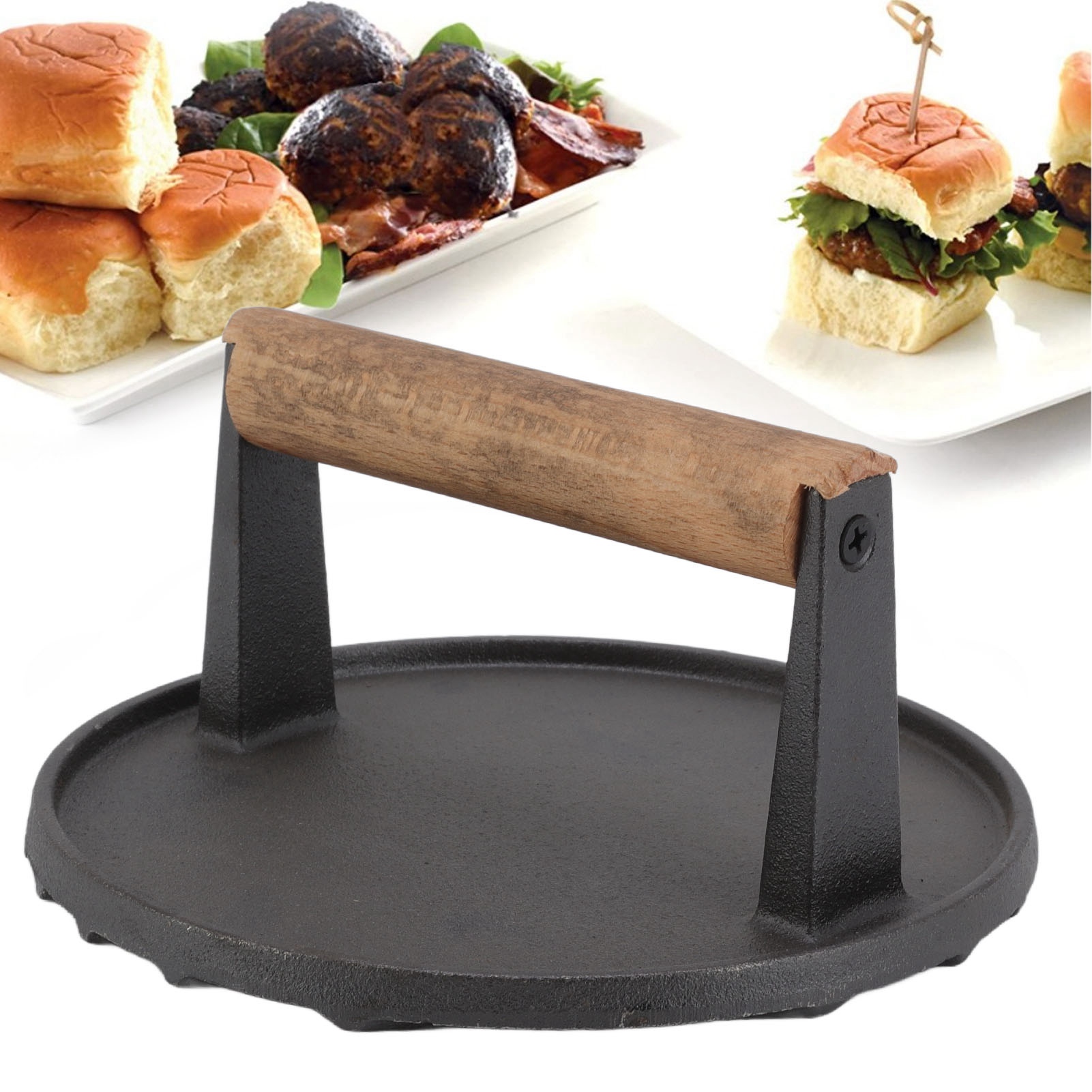 Runde Fleischpresse Aus Gusseisen, 17 X 17 Cm, Für Steaks, Grillgerichte, Frikadellen Und Steaks.