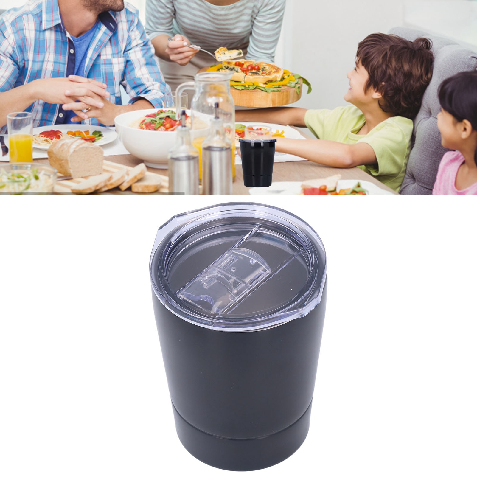 Kleiner Kinder-kaffeebecher/milchbecher/outdoor-becher Aus Edelstahl 304 Mit Strohhalm, Schwarz.