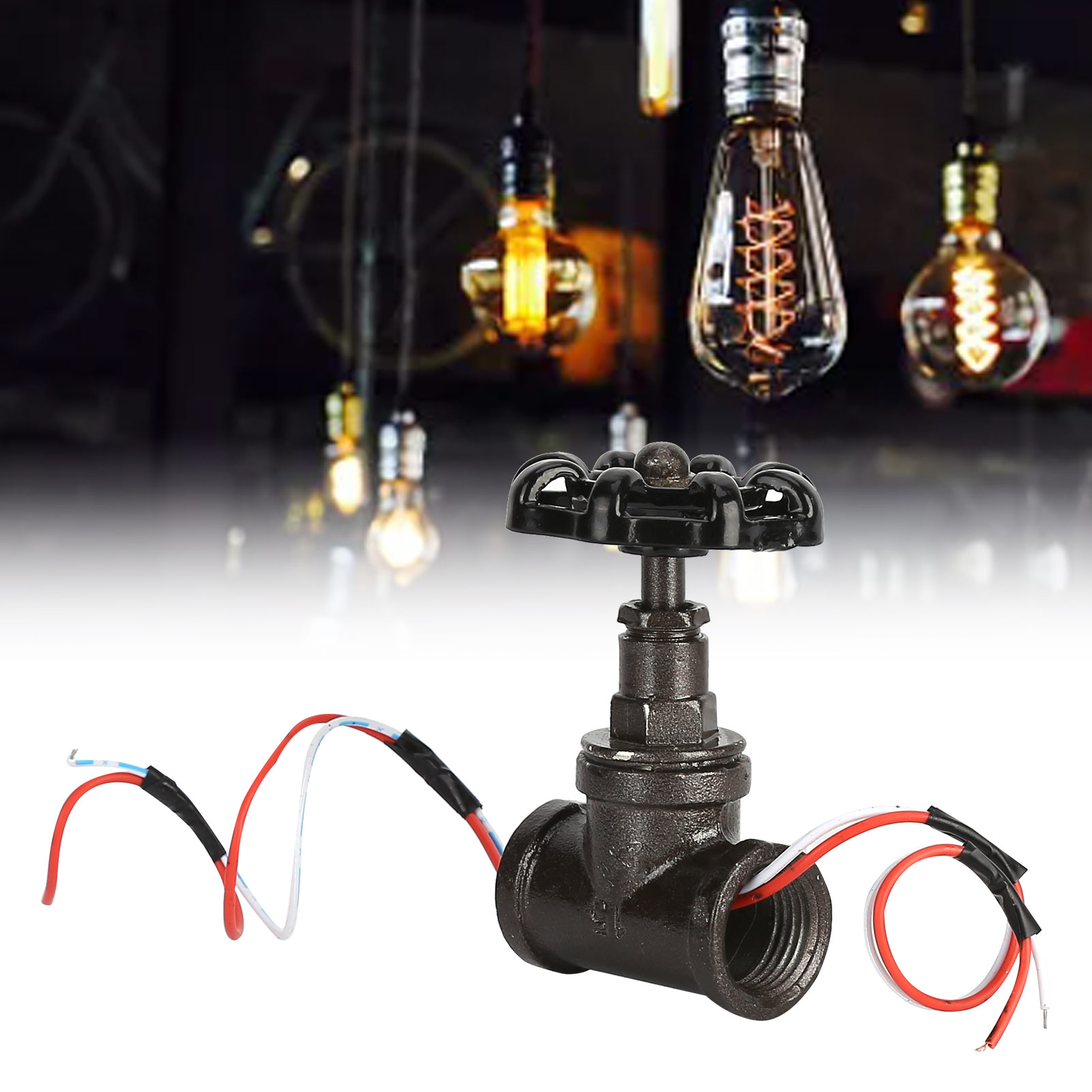 Vintage 1/2-zoll-absperrventil Aus Eisen Mit Elektrischem Anschlusskabel Für Eine Tischlampe Aus Rohr