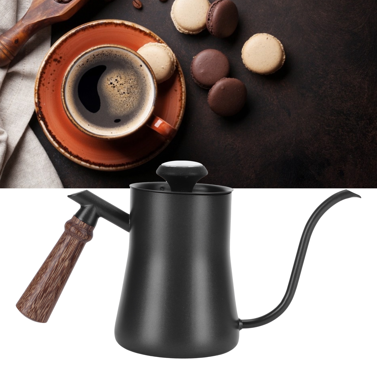 Manuelle Edelstahl-filterkaffeemaschine Mit 650 Ml Fassungsvermögen Und Integriertem Thermometer, Schwarz.