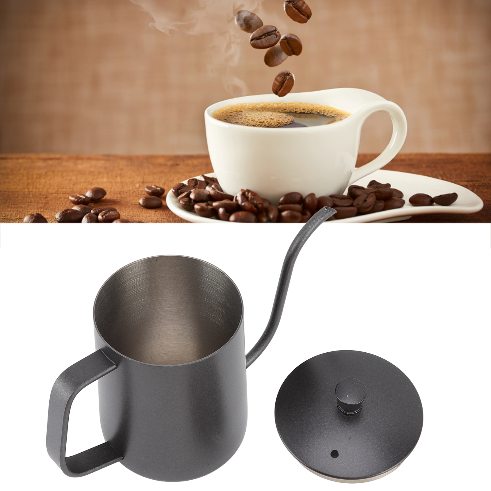 Filterkaffeemaschine Aus Edelstahl Mit Tropffreien Teflon-griffen, 600-ml-edelstahlauslauf, Milchbehälter Und Deckel. (schwarzes Teflon)