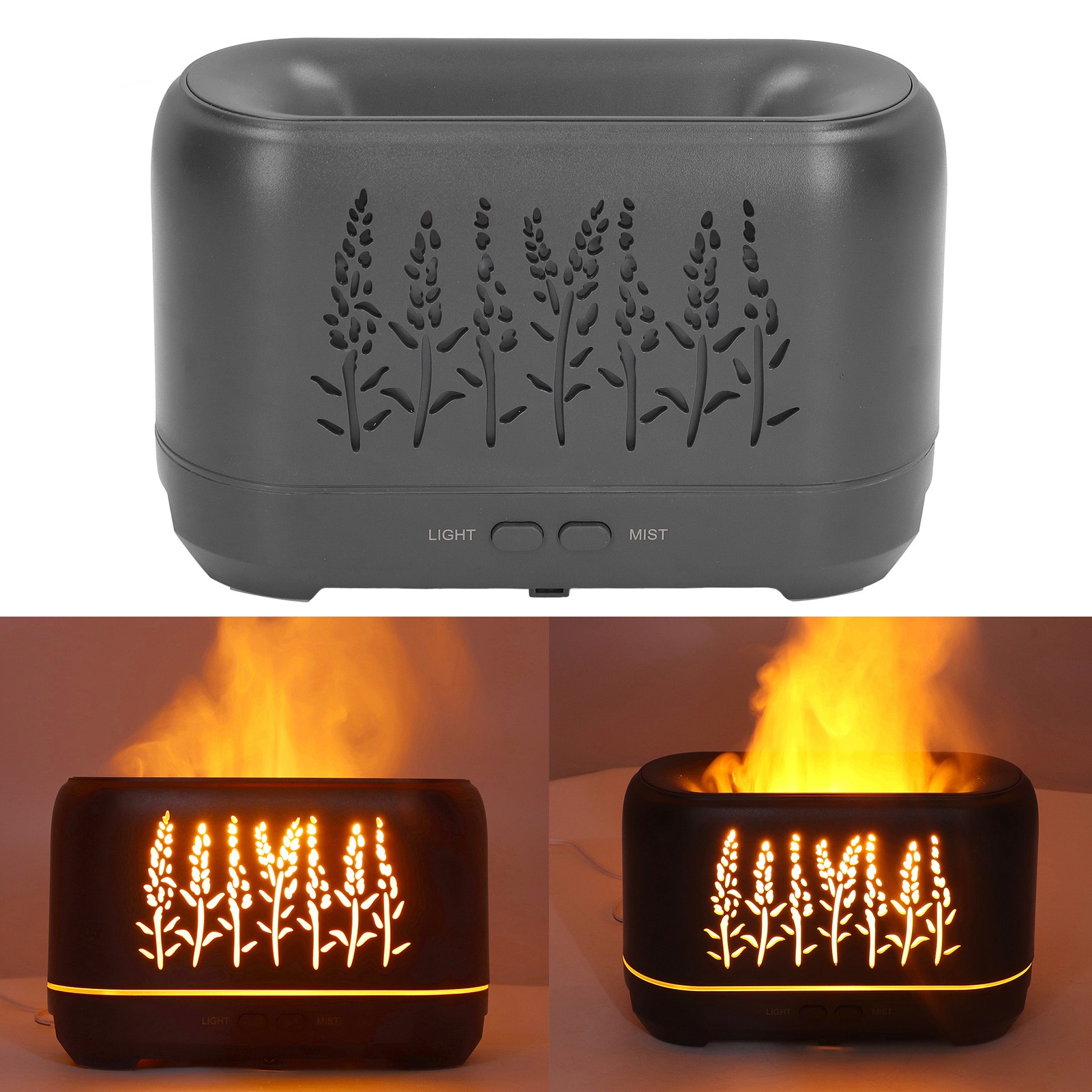 200-ml-aromatherapie-luftbefeuchter Mit Hohlflamme, Ambientebeleuchtung, Usb-anschluss, Schwarz