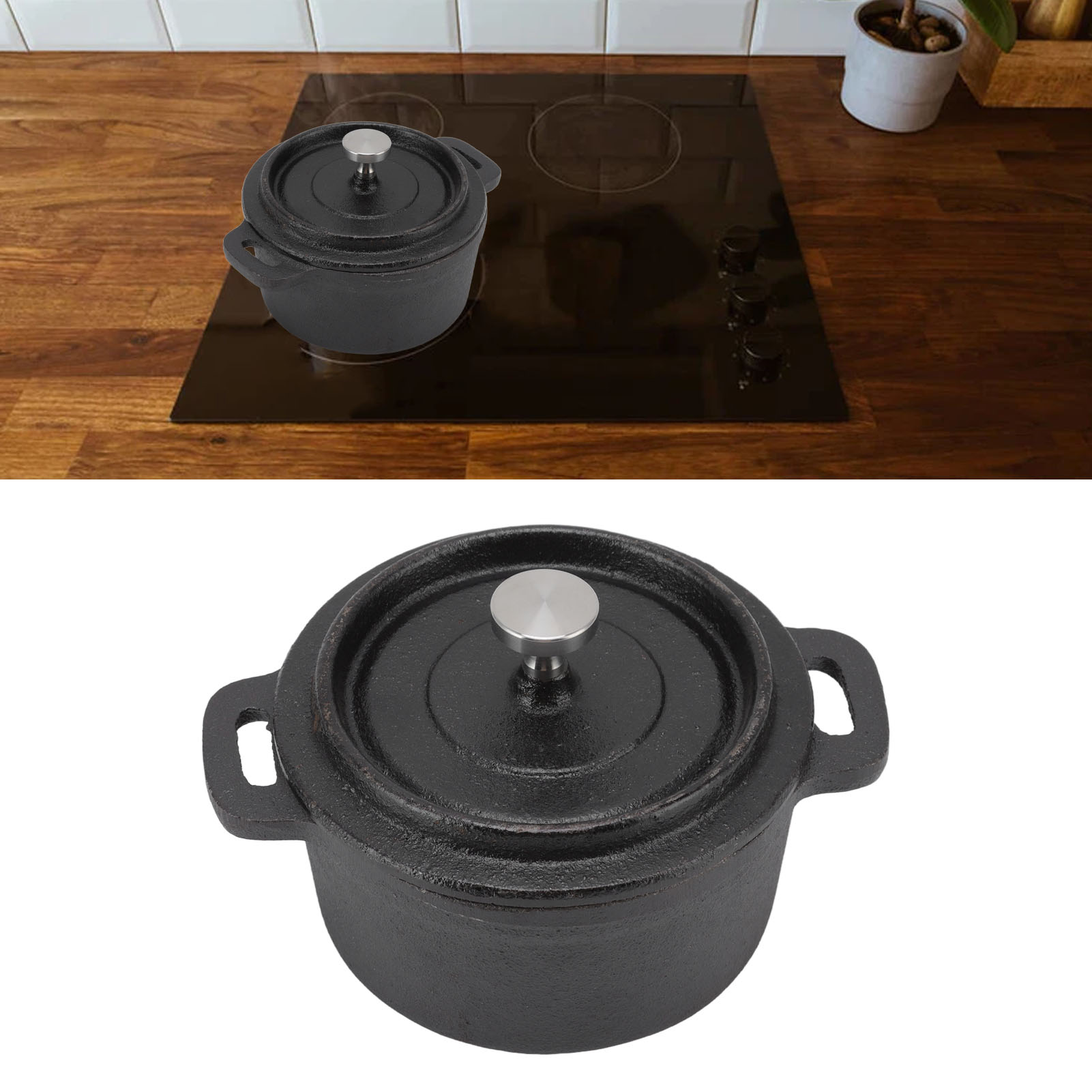 Gusseiserner Schmortopf/dampfgarer Für Zwei Personen, Antiker Stil, Traditionell Handgefertigt, Aus Dickem Gusseisen. Durchmesser: 20 Cm.