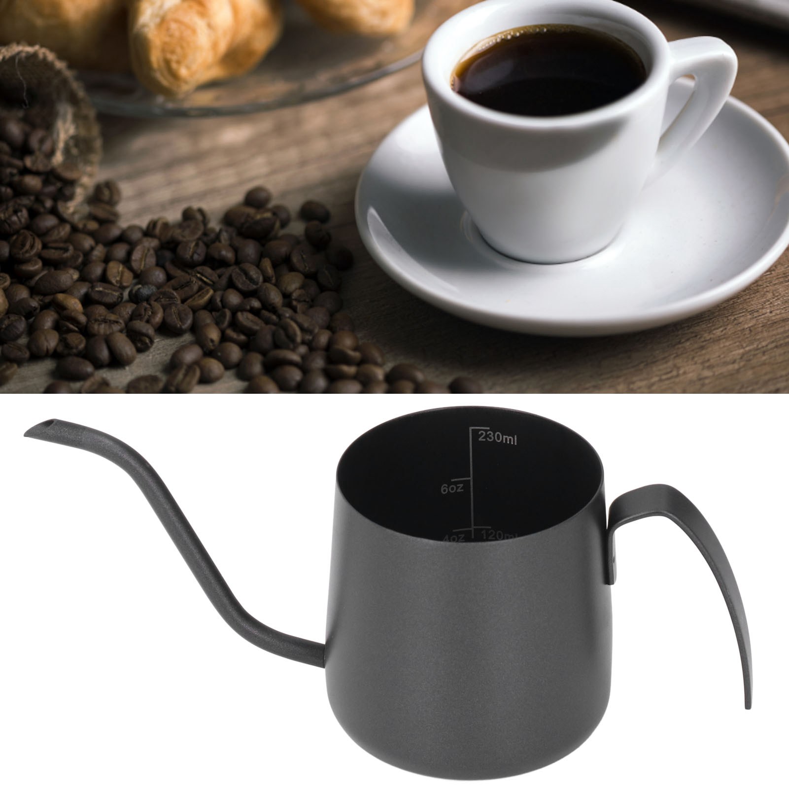 Filterkaffeemaschine Aus Edelstahl 304 Mit Teflonbeschichtung, Dickem, Tropffreiem Griff, 250 Ml, Schwarz