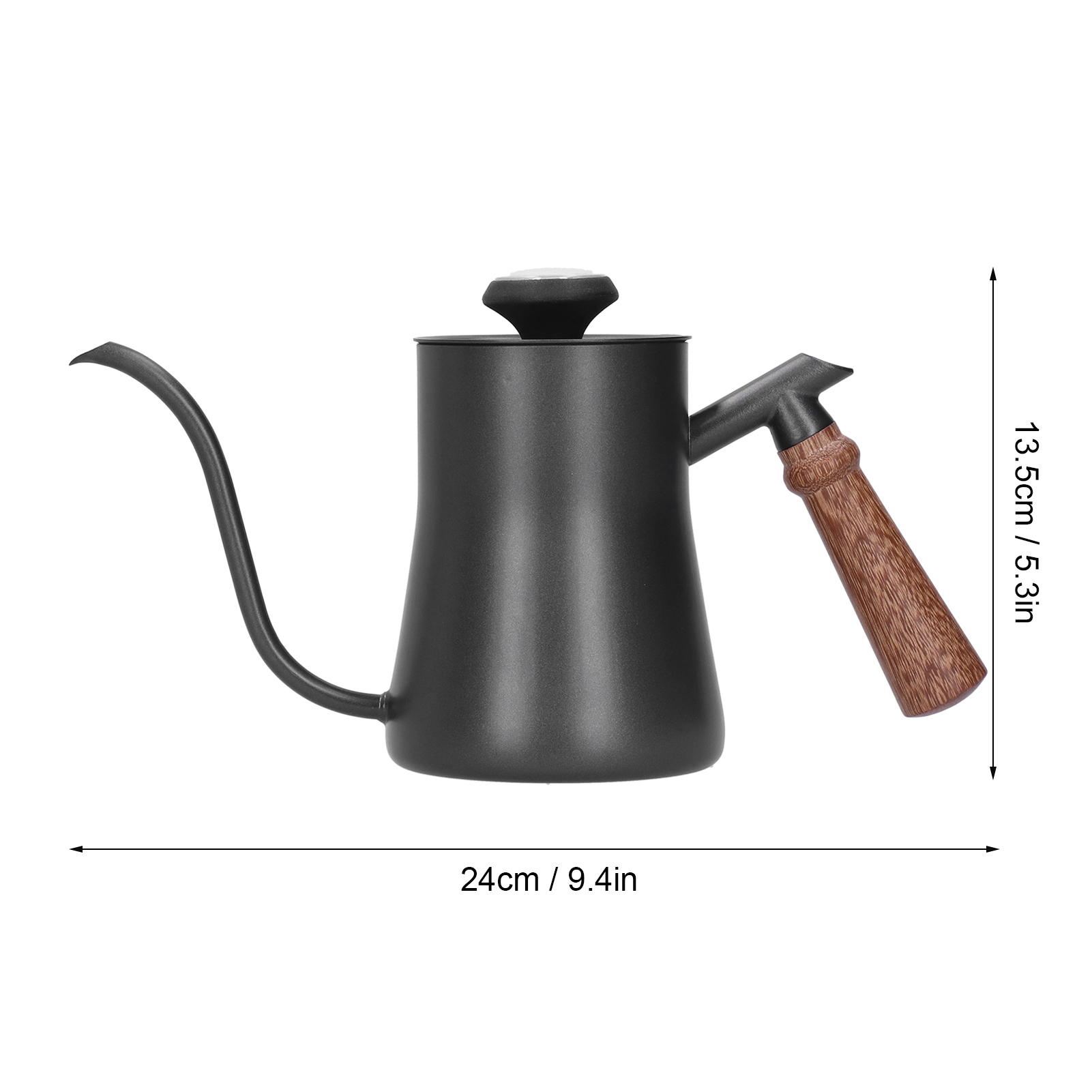 650-ml-kaffeemaschine Aus Edelstahl Mit Langem, Schmalem Ausguss Und Integriertem Thermometer, Schwarz
