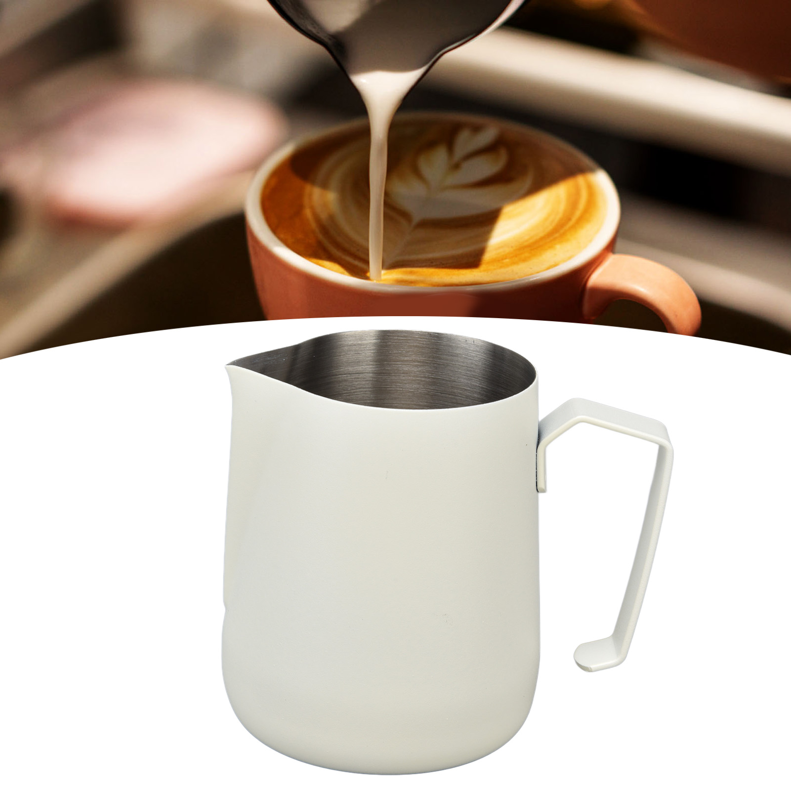 450 Ml Latte-art-becher Mit Spitzem Ausguss, Trommelförmiger Milchaufschäumbecher, Dickwandiger Kaffeebecher Mit Spitzem Ausguss, Weiß.