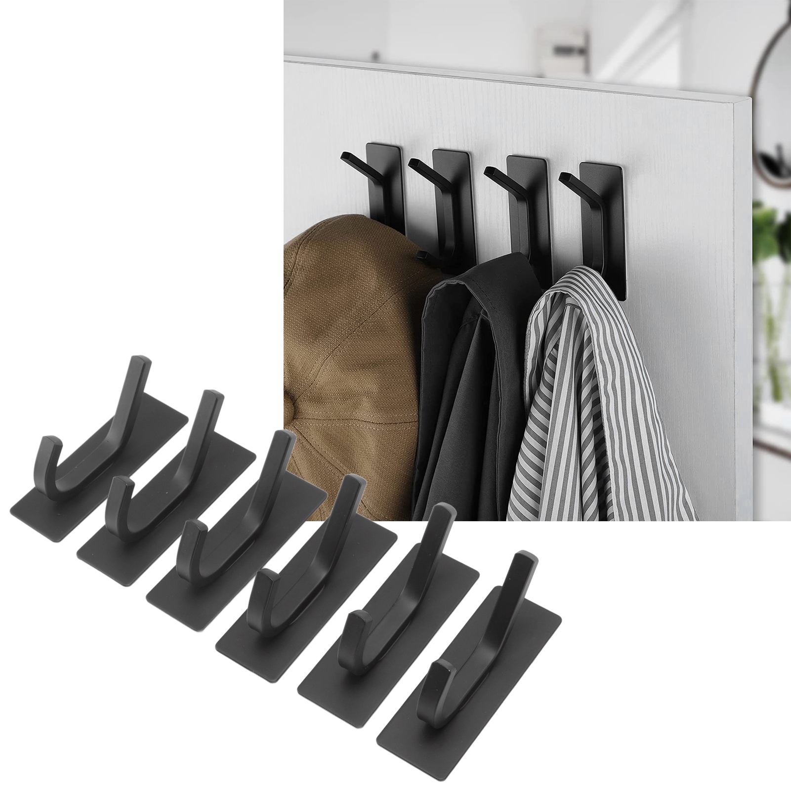 Schwarze Edelstahl-klebehaken, Kein Bohren Erforderlich, Kleine Wandhaken Für Handtücher, Hinterlassen Keine Spuren.