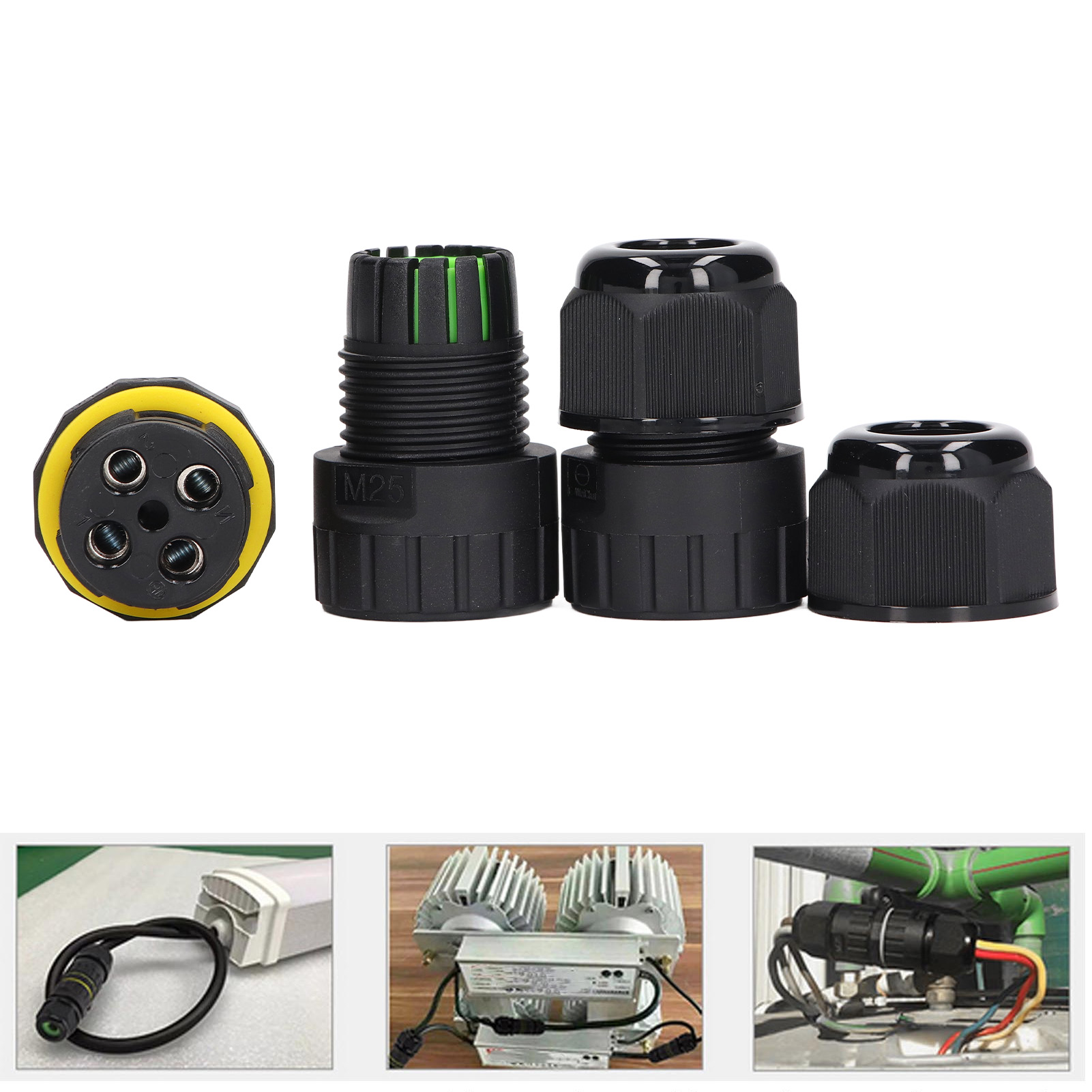 Packung Mit 2 M25-vierpol-hochleistungs-kupferklemmenblöcken Ip68 Für Led-netzteile, Für Den Außenbereich, 10–14 Mm