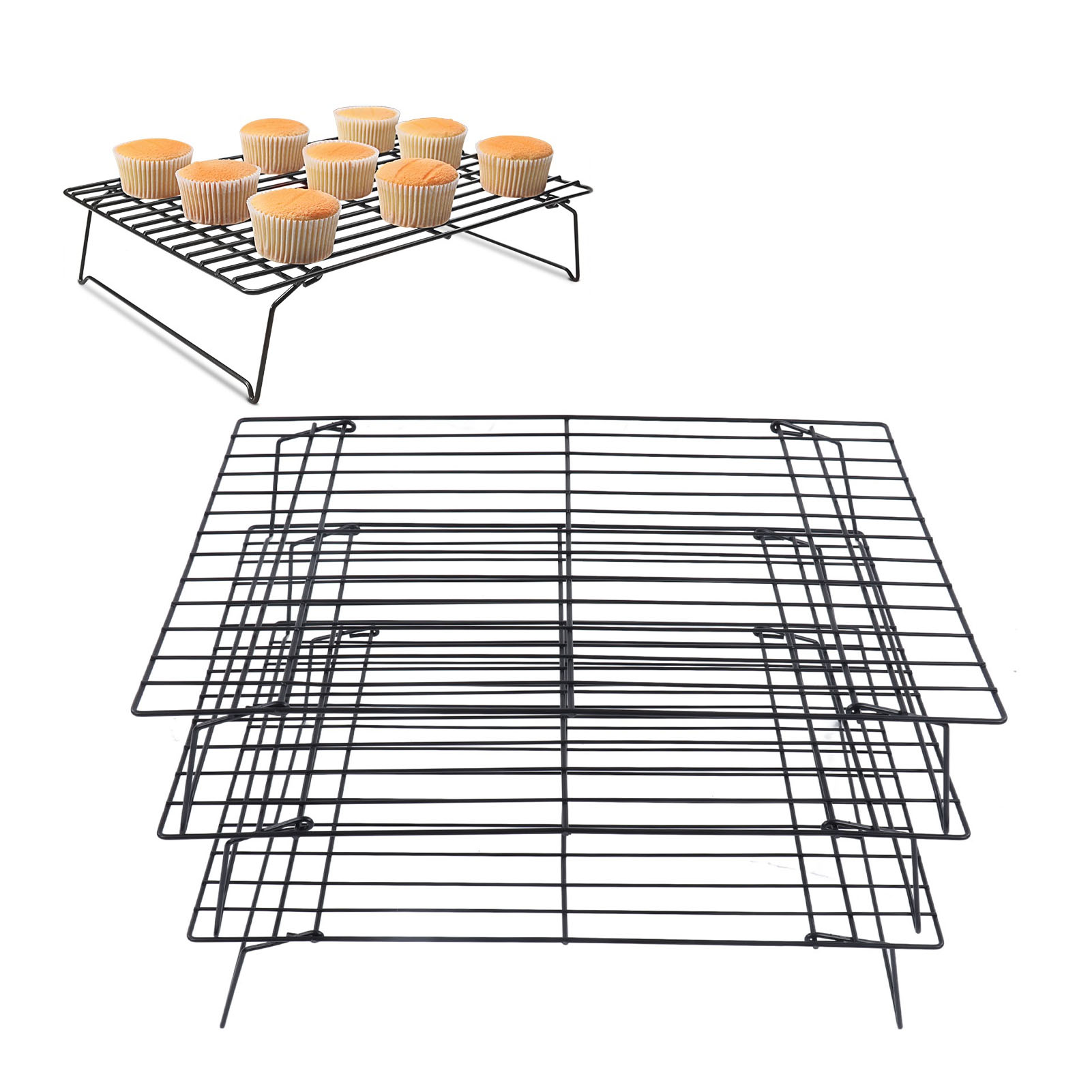 13-zoll-kochrost Für Terrasse Und Picknick, Aus Schwarzem, Antihaftbeschichtetem Drahtgeflecht, Dreistöckiger Kühlrost Für Kuchen/kekse, Kühlrost Für Brot.
