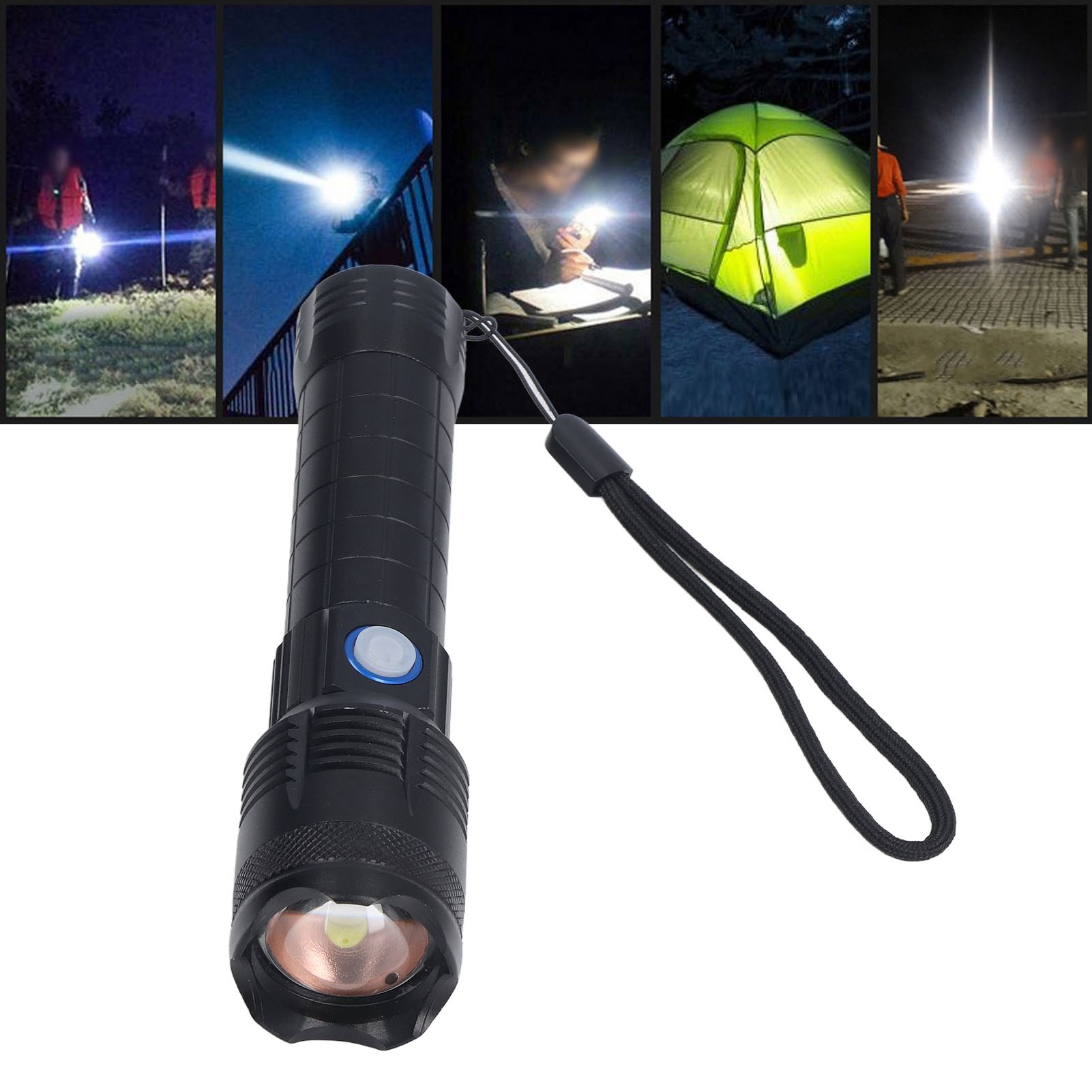 Die Leistungsstarke P160 Led-taschenlampe Mit Zoom Und Fünf Leuchtmodi Ist Ideal Für Outdoor-aktivitäten, Abenteuer, Reisen, Wandern, Camping Und Notfälle. Auch Perfekt Für Den Heimgebrauch.