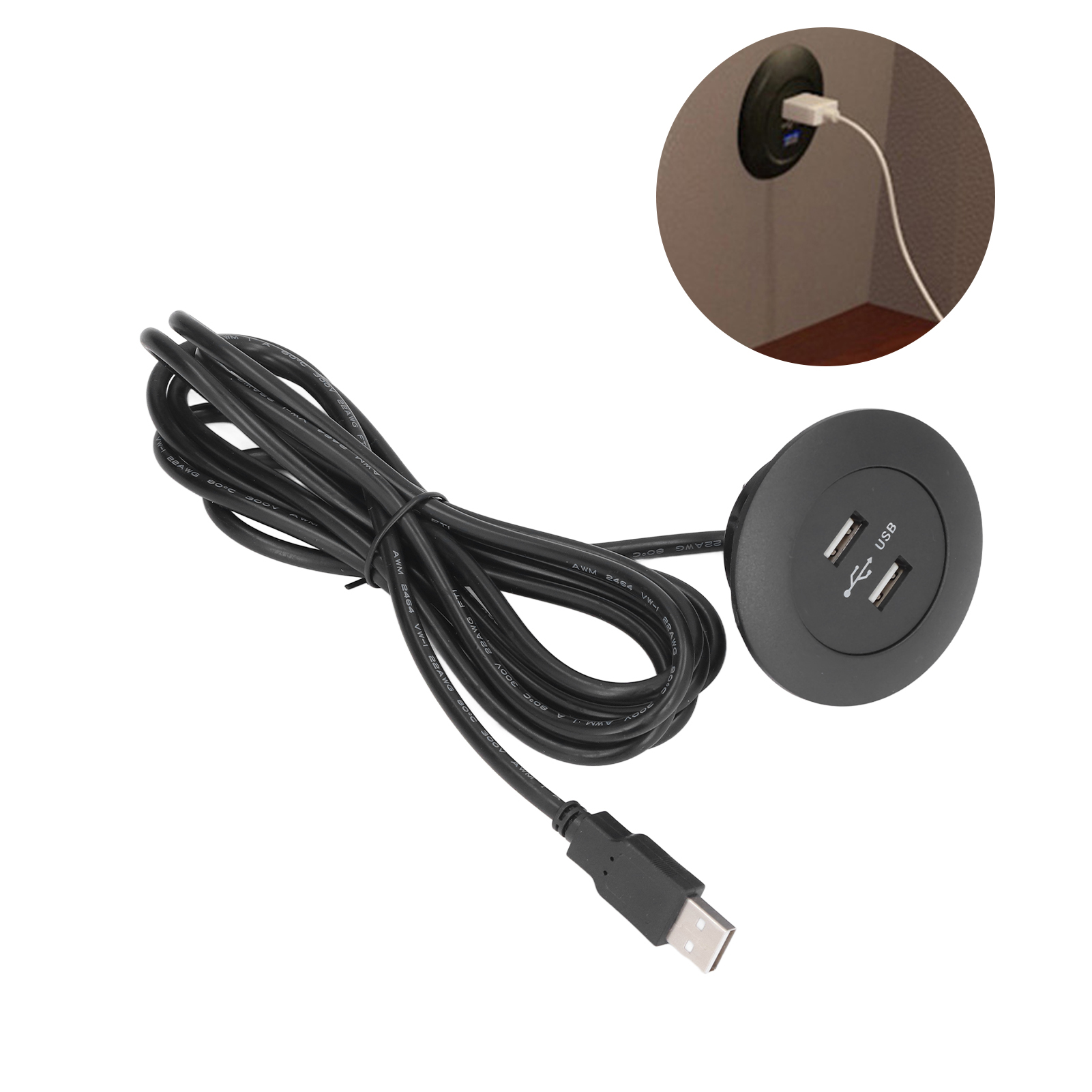 Versenkte Usb-ladebuchse Für Sofa Und Sessel, Für Den Heimgebrauch, Doppelte Usb-ladebuchse, 2,5 M Langes 5-v-ladekabel, Schwarz.