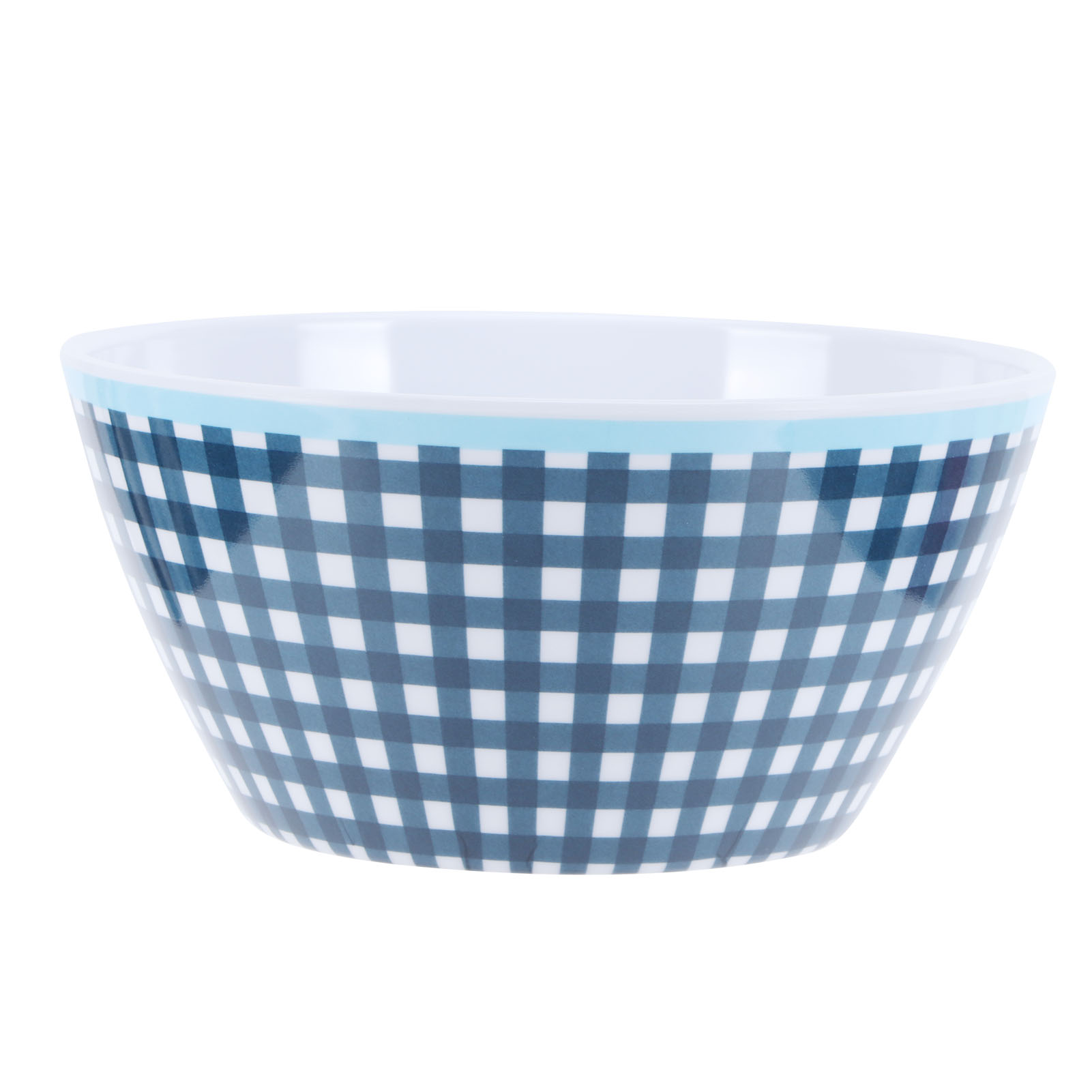 Set Aus 12 Salatschüsseln In Porzellanimitation, 15 Cm (6 Zoll), Dunkelblau Kariert.