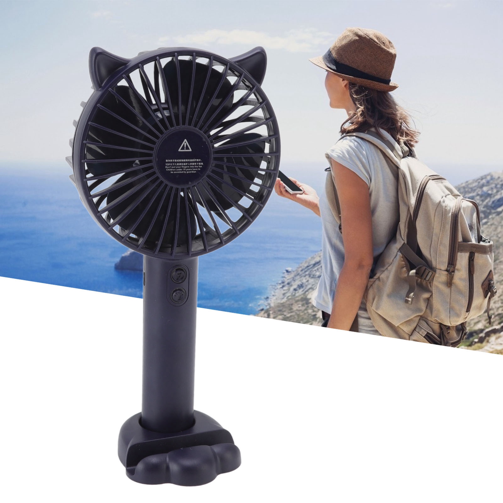 Kleiner, Tragbarer Ventilator, Wiederaufladbar Per Usb, Niedliches Design, Ideal Für Studenten, Studentenwohnheime, Büros Und Desktop-computer. Dunkelblau.