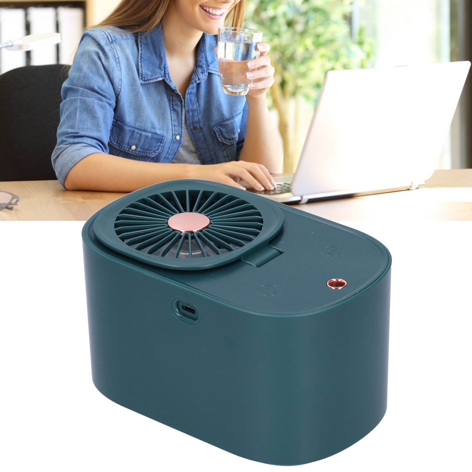 2-in-1 90° Faltbarer Elektroventilator Mit Integriertem Luftbefeuchter Für Zuhause Und Büro – Dunkelblau