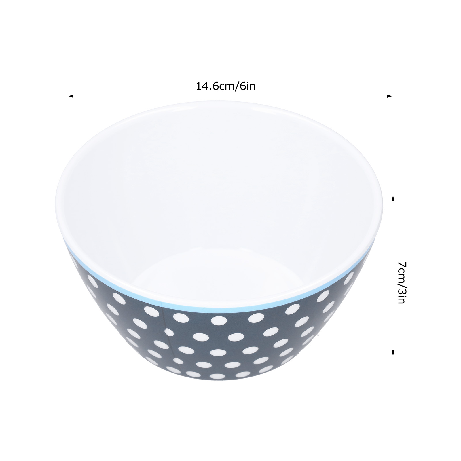Set Aus 4 Salatschüsseln, 15 Cm (6 Zoll), Porzellanimitat, Mit Dunkelblauen Punkten.