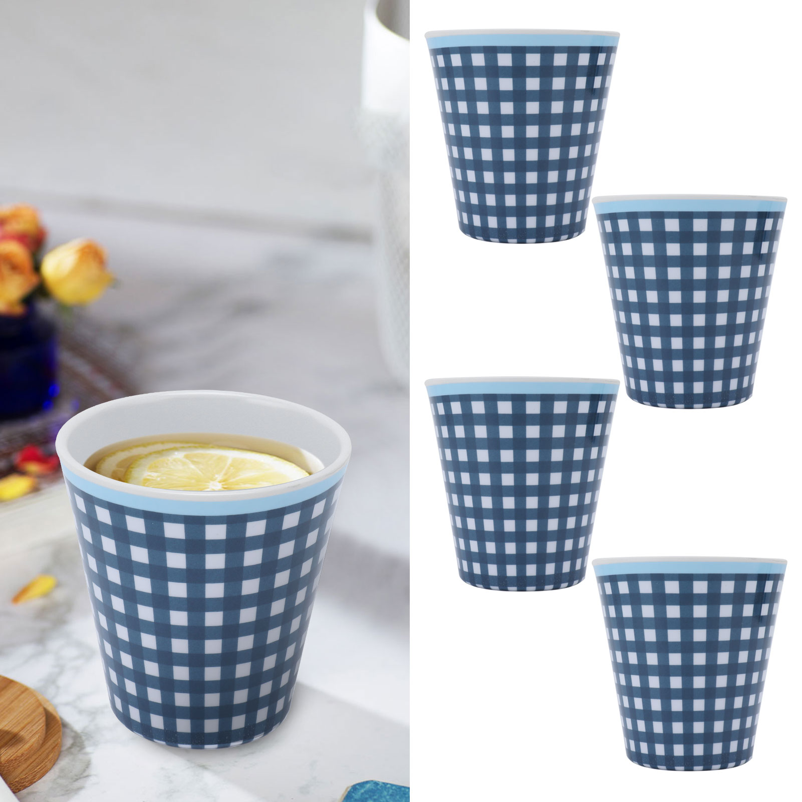 Set Aus 4 Melaminbechern In Porzellanoptik, Ideal Für Restaurants Und Schulen.
