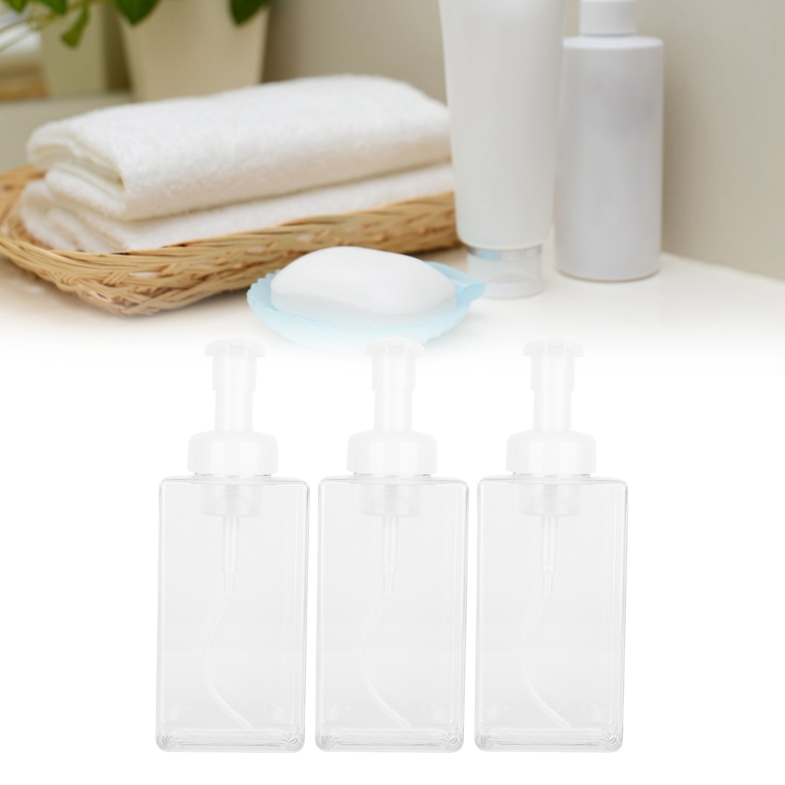 Set Mit 3 Nachfüllbaren Schaumseifenspendern Aus Kunststoff, 400-ml-pumpflaschen Für Flüssigseife, Duschgel Und Gesichtsreiniger.