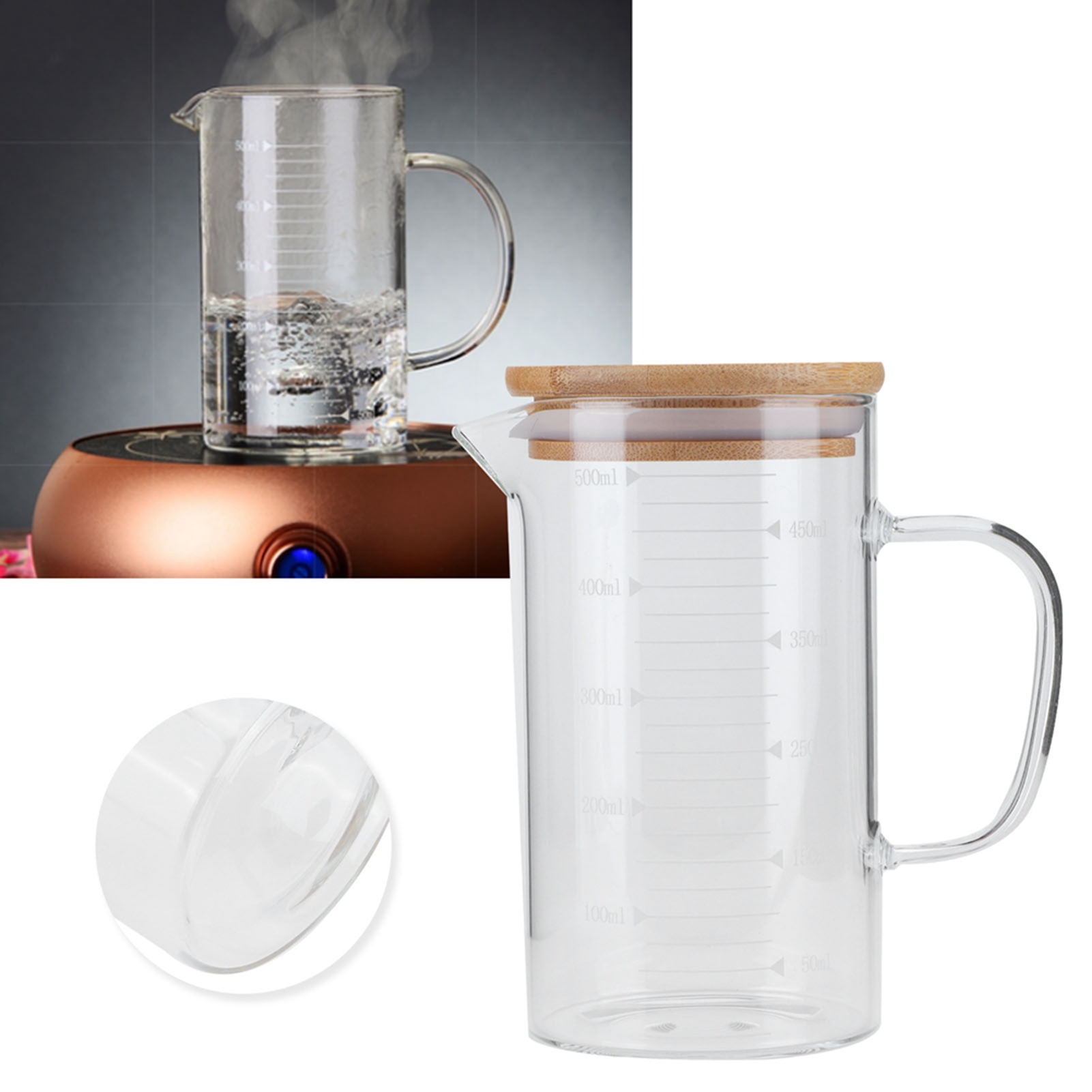 Messbecher Aus Borosilikatglas Mit Deckel, Hitzebeständig, Für Hotels, Restaurants Und Haushalte (500 Ml)