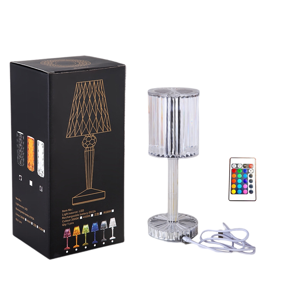 Wiederaufladbare Rgb-tischleuchte Mit 16 Farben, Klarem Kristallglas, Touch-fernbedienung Und Ambientebeleuchtung, Wiederaufladbares Rgb-touch-modell Mit 16 Farben