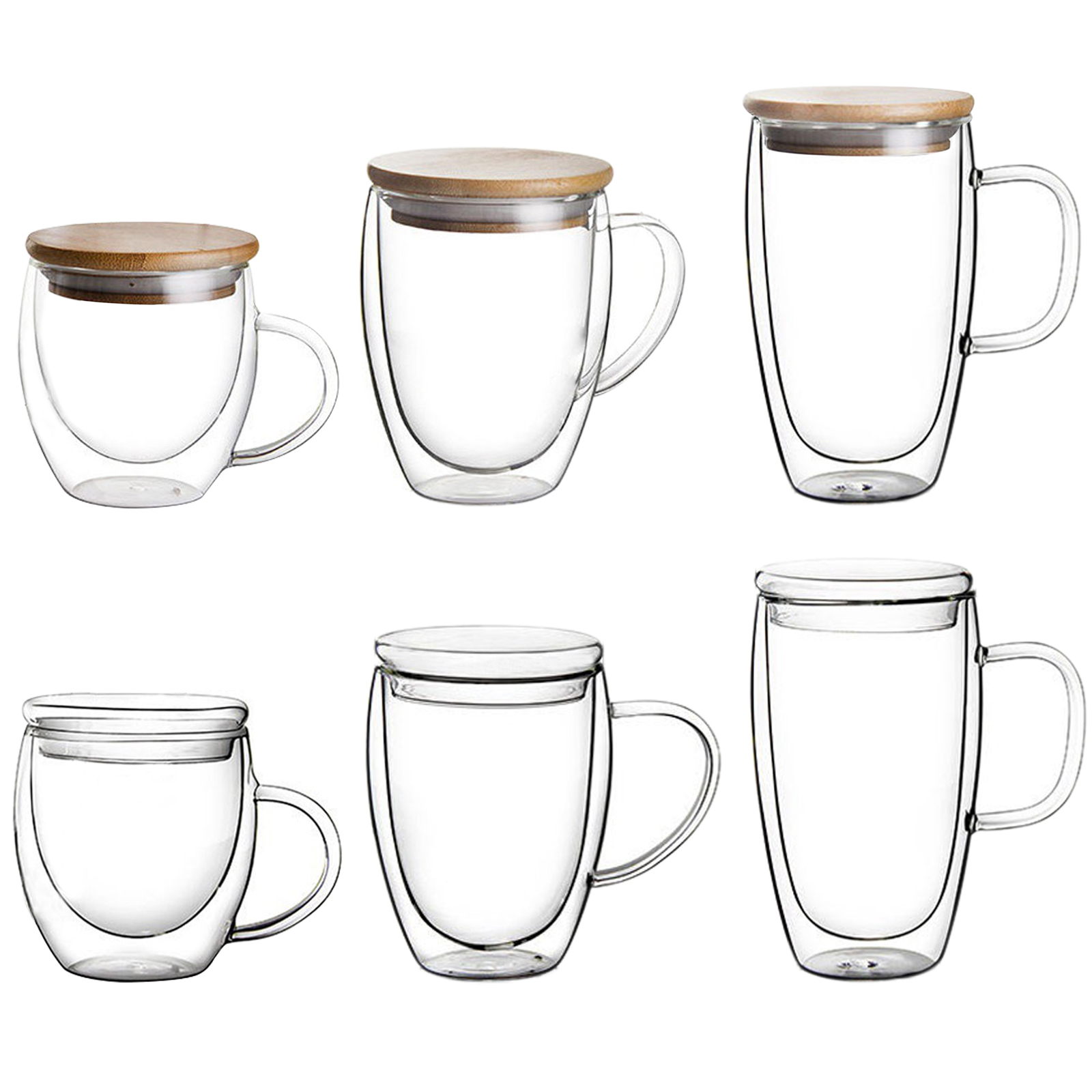 350-ml-doppelwandglas Mit Bambusdeckel, Durchsichtiges Doppelwand-saftglas Mit Deckel, Dickwandiger Kaffeebecher, Doppelwand-milchbecher